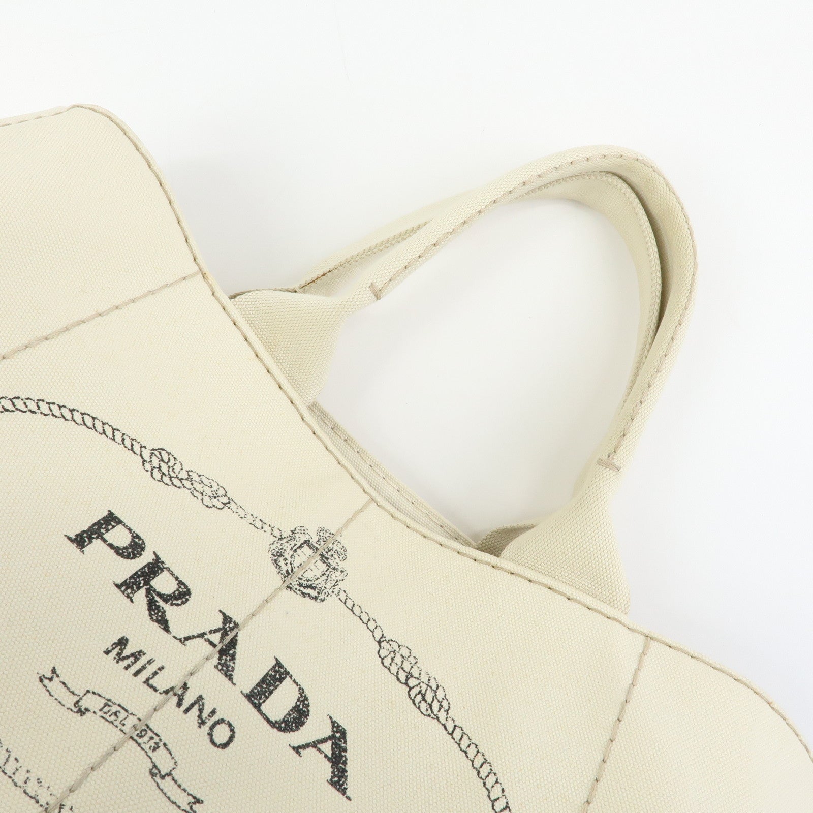 PRADA Canapa Large Triangle Logo Tote Hand Bag Ivory BN1872