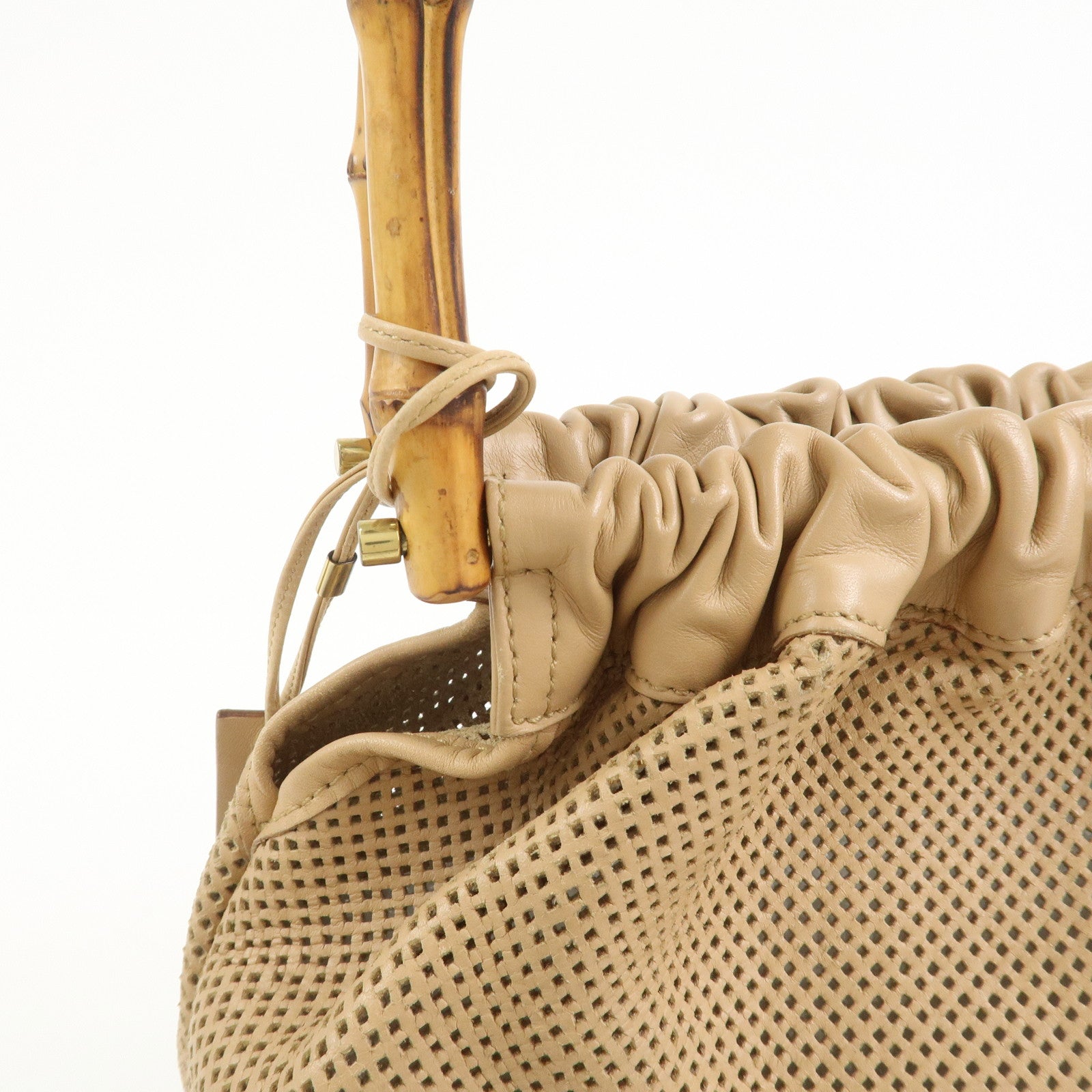 GUCCI Bamboo Leather Shoulder Bag Hand Bag Beige 92708