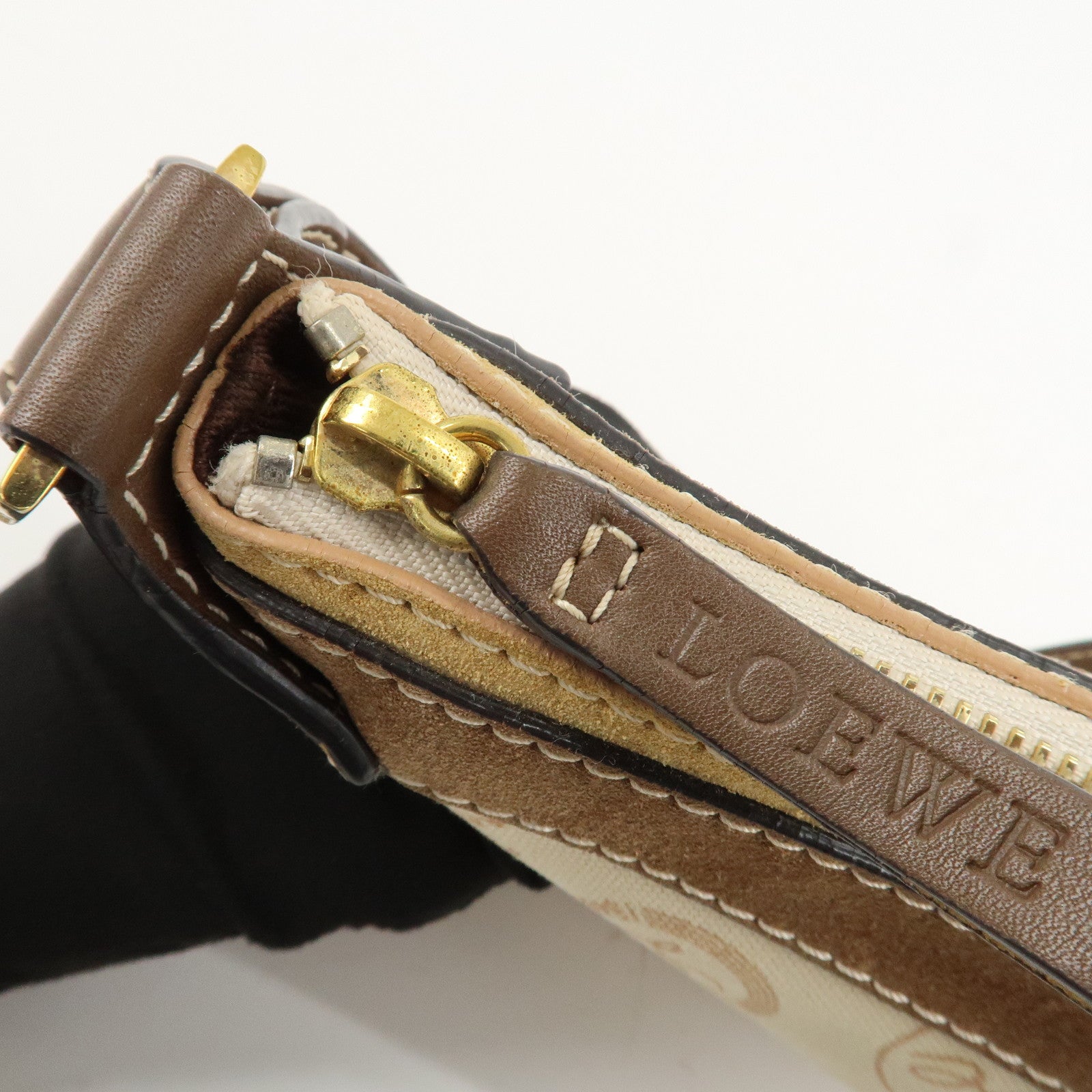 LOEWE Anagram Canvas Suede Leather Shoulder Bag 160th Anniverssary Used