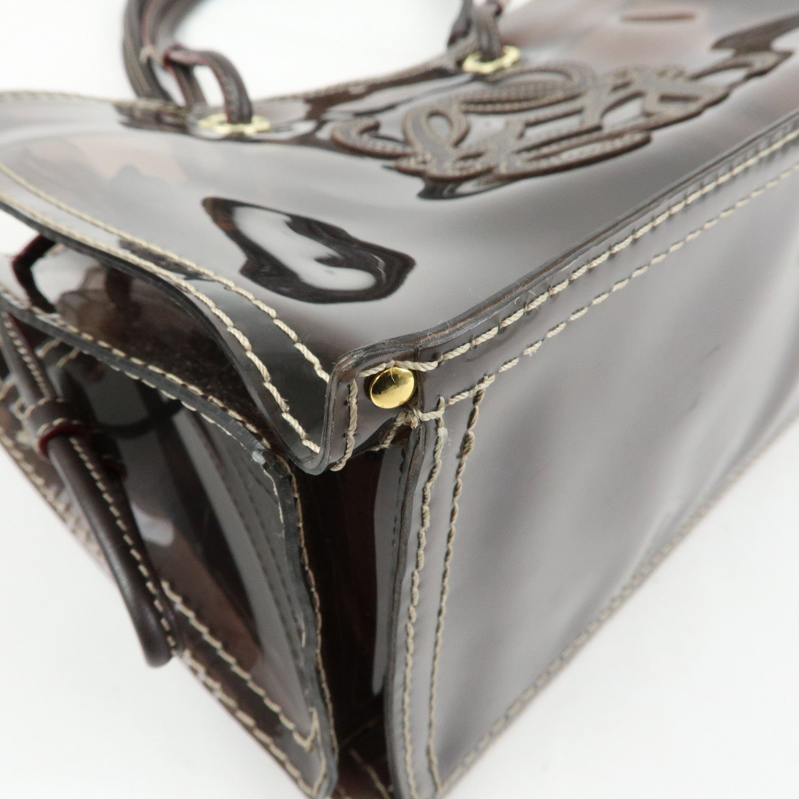 LOEWE Anagram Vinyl Leather Tote Bag Shoulder Bag Brown