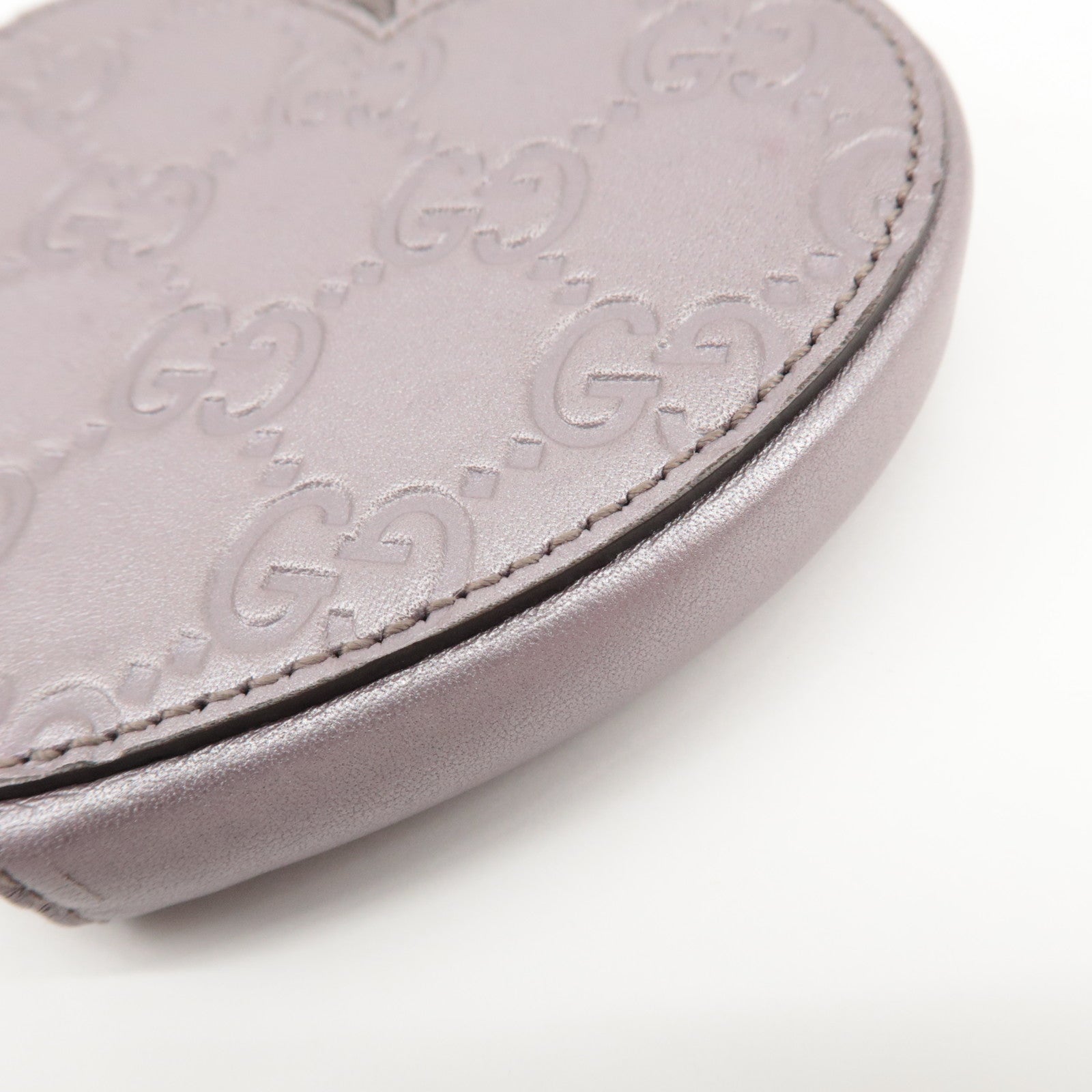 GUCCI Lovely Heart Guccissima Leather Coin Case Light Purple 152615 Used