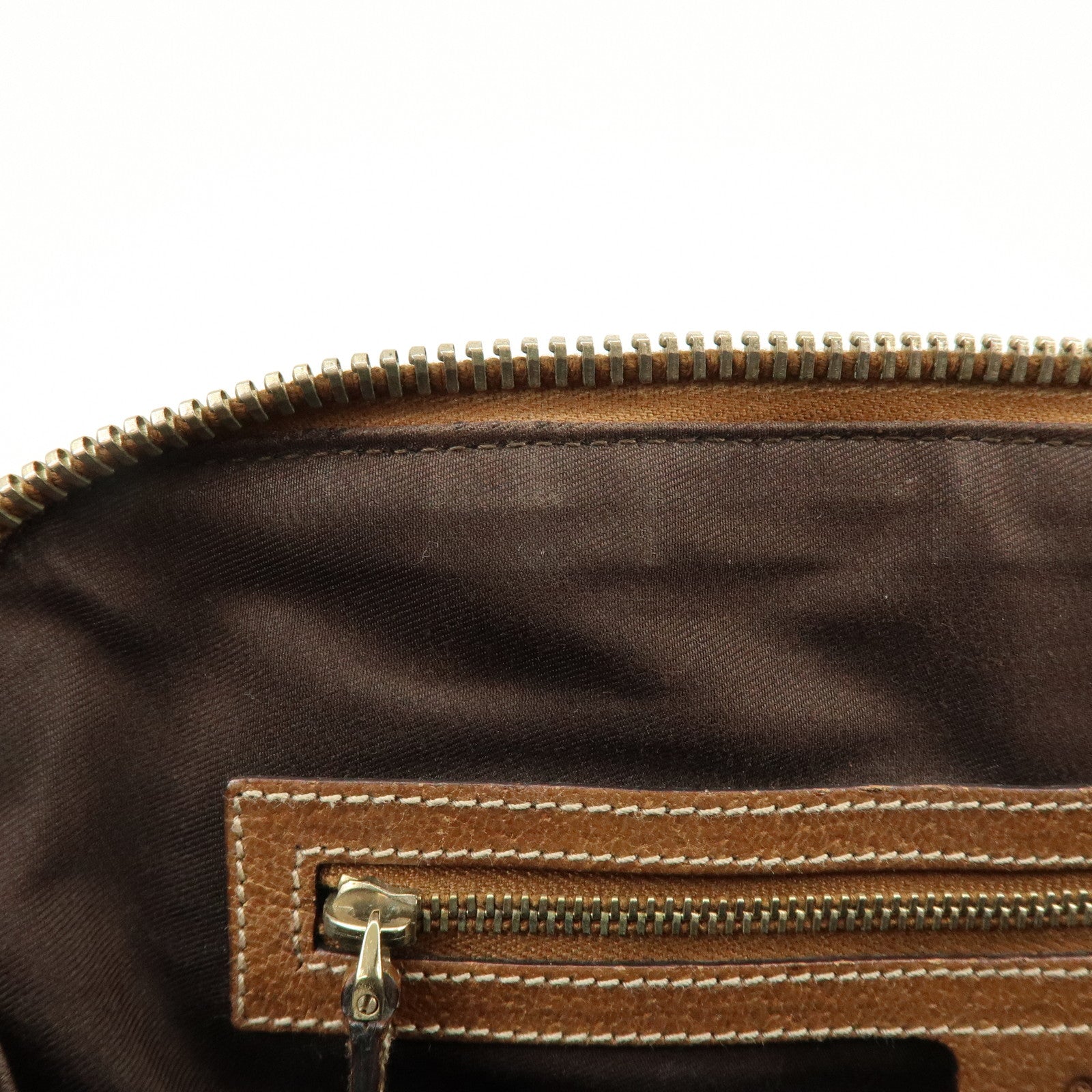 GUCCI GG Canvas Leather Studded Hand Bag Brown 131023