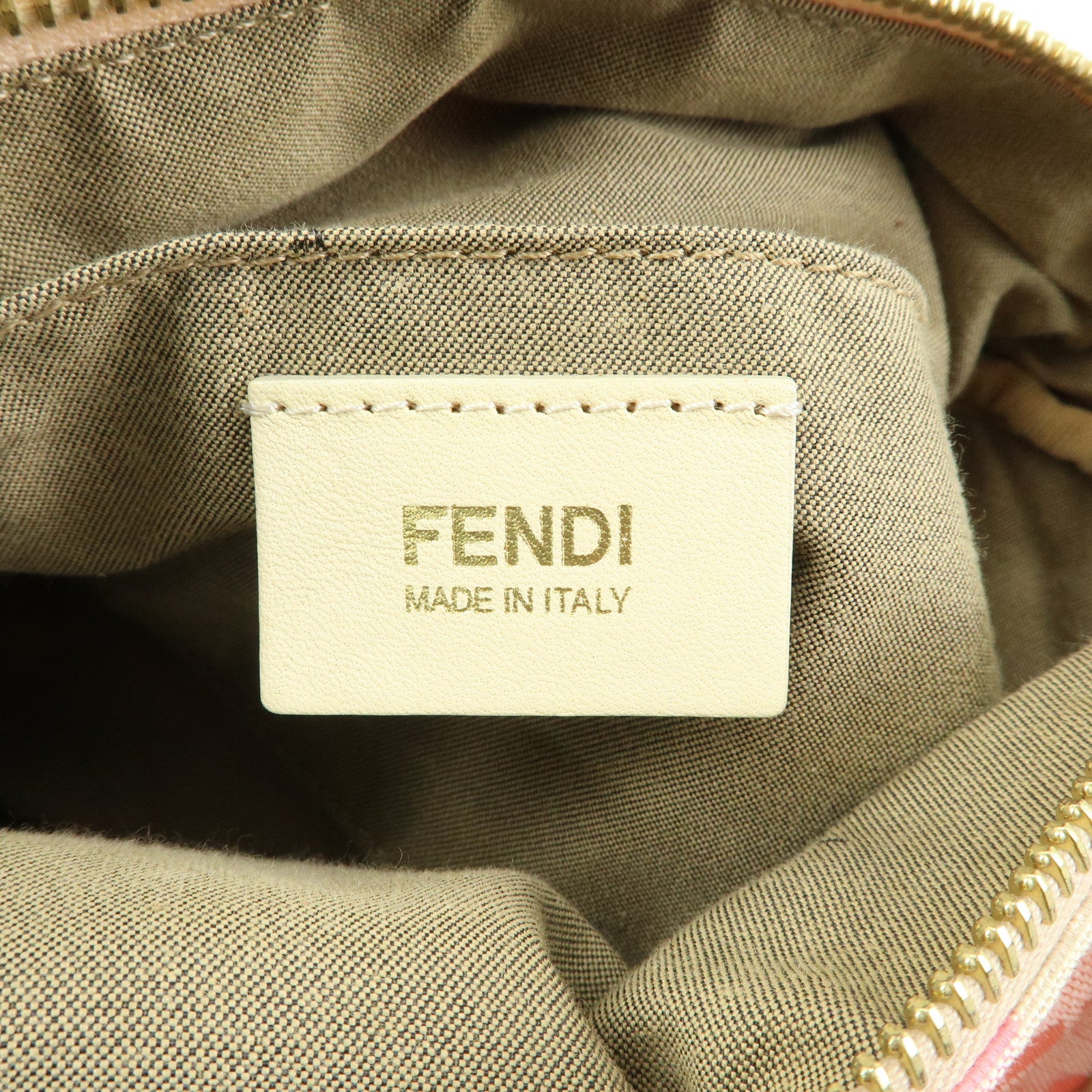 FENDI Zucchino Canvas Leather Mini Boston Bag Hand Bag Pink Ivory