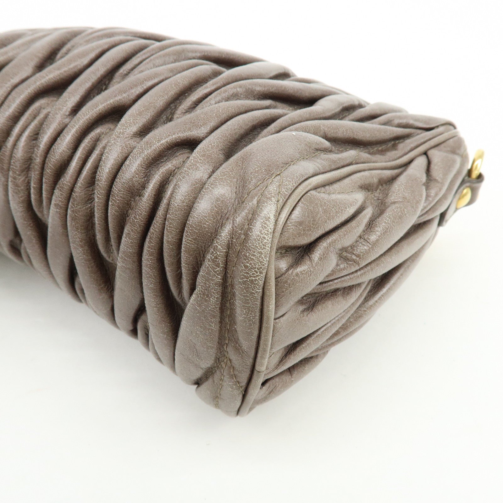 MIU MIU Matelasse Gathered Leather Shoulder Bag Hand Bag Gray