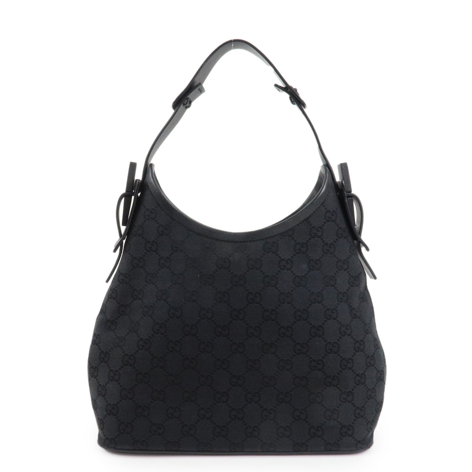 GUCCI GG Canvas Leather Shoulder Bag Hand Bag Black 107752 Used