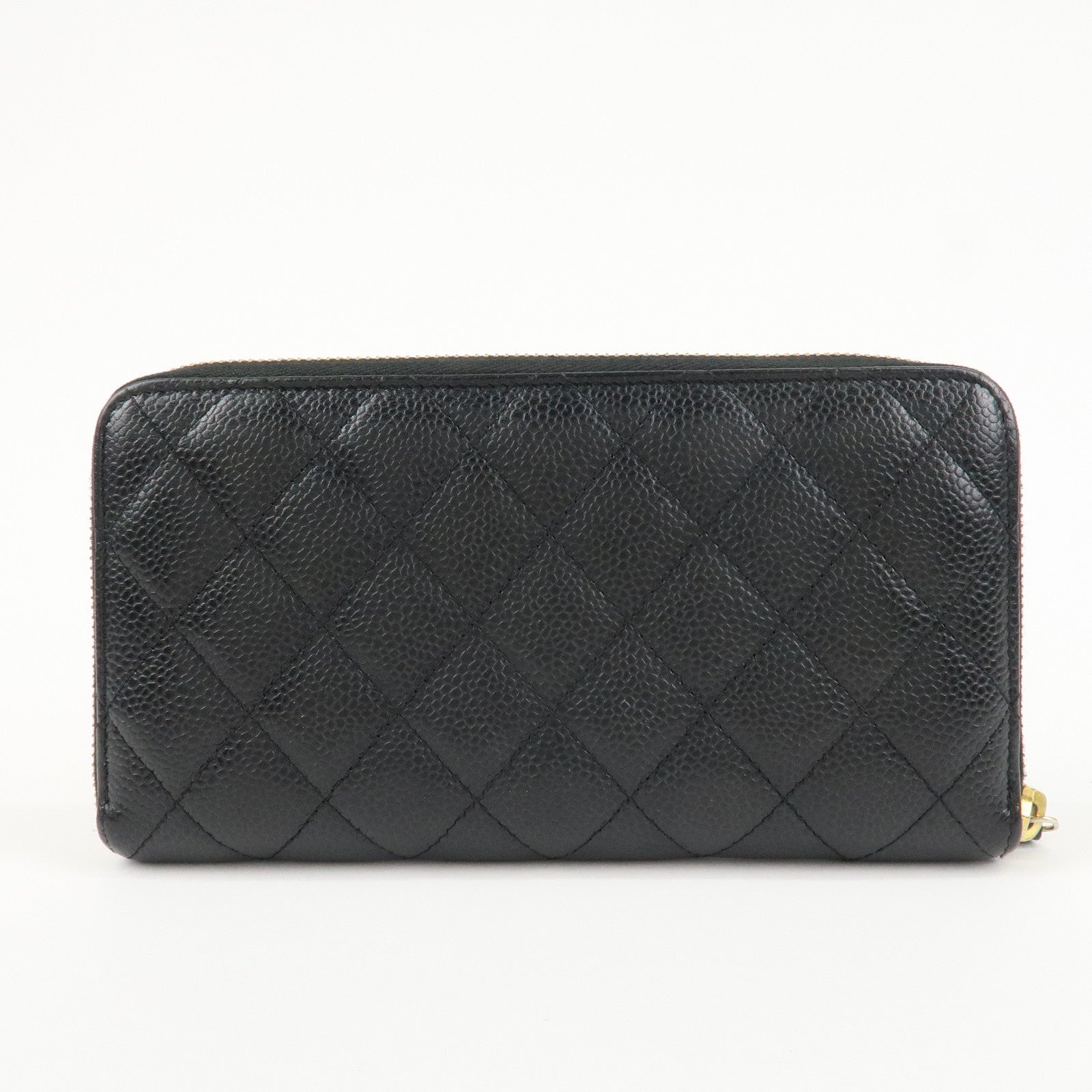 CHANEL Matelasse Caviarskin Round Zippy Long Wallet Black AP0242 Used