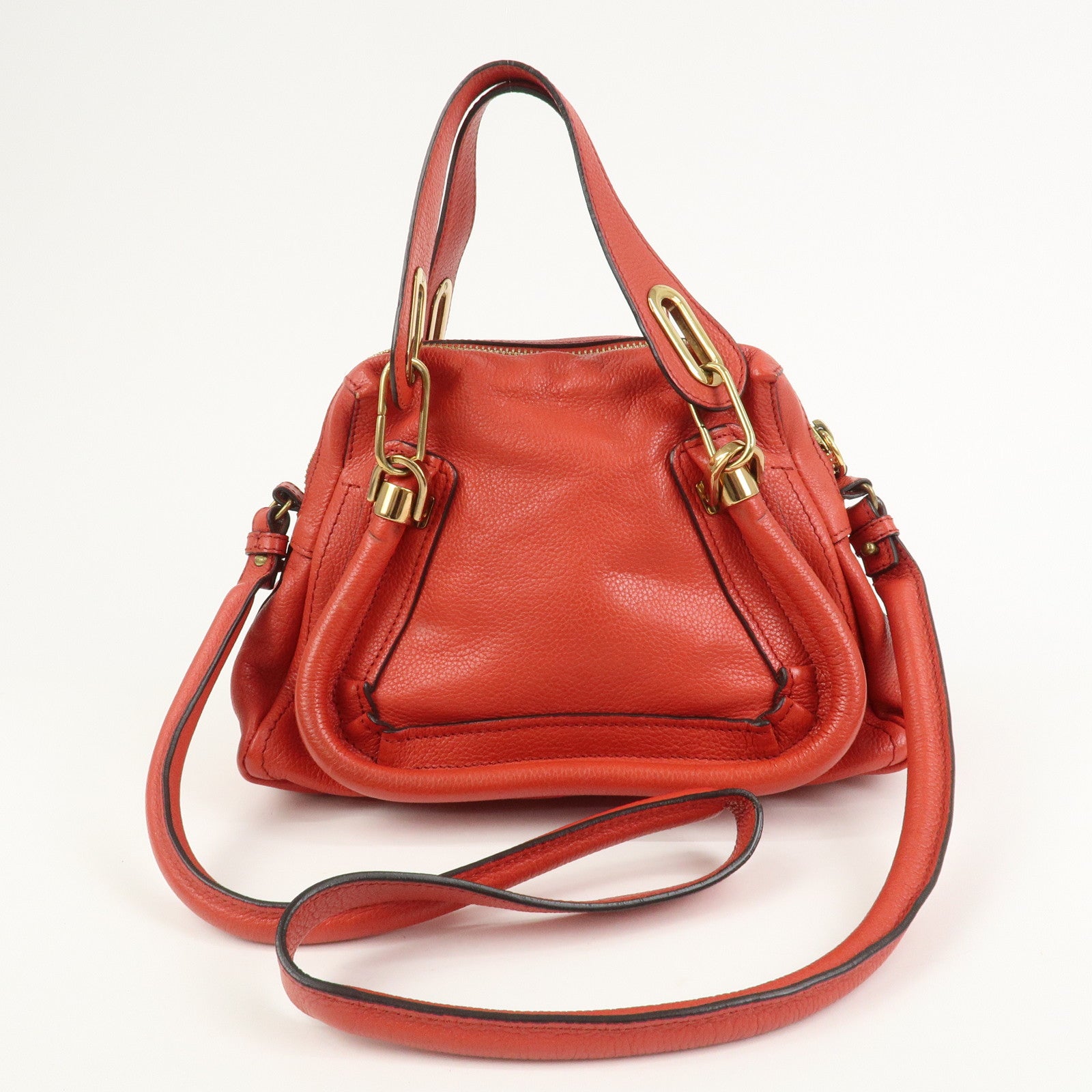 Chloe Paraty Leather 2Way Bag Shoulder Bag Hand Bag Red 031157