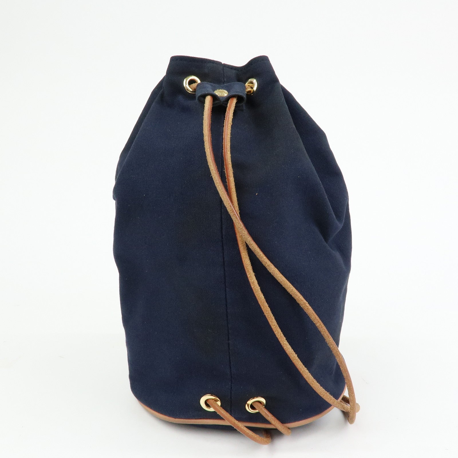 HERMES Canvas Leather Porochon Mimil PM Drawstring Backpack Navy