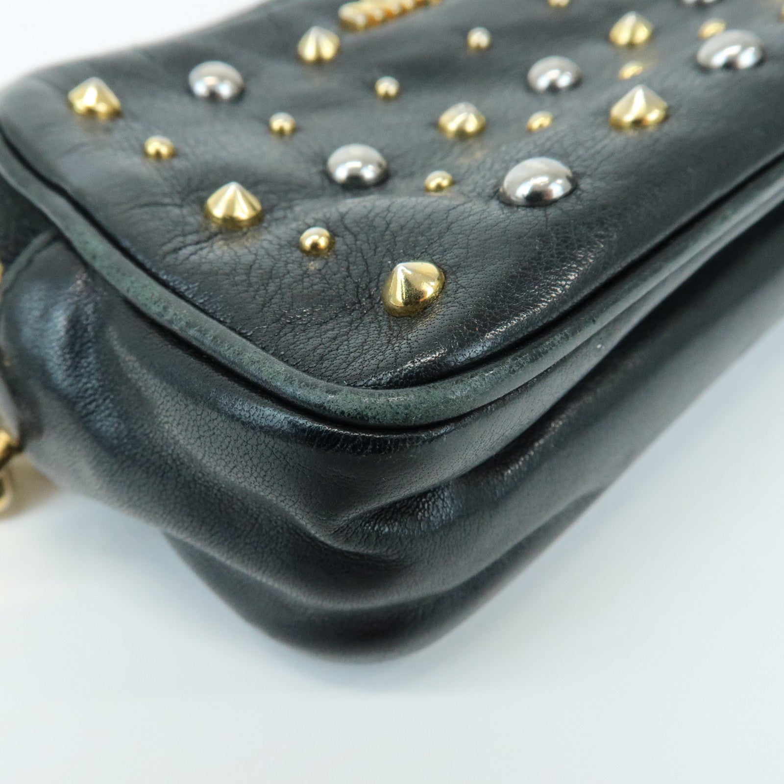 MIU MIU Lamb Skin Studs Cosmetic Pouch Accessoires Pouch Black