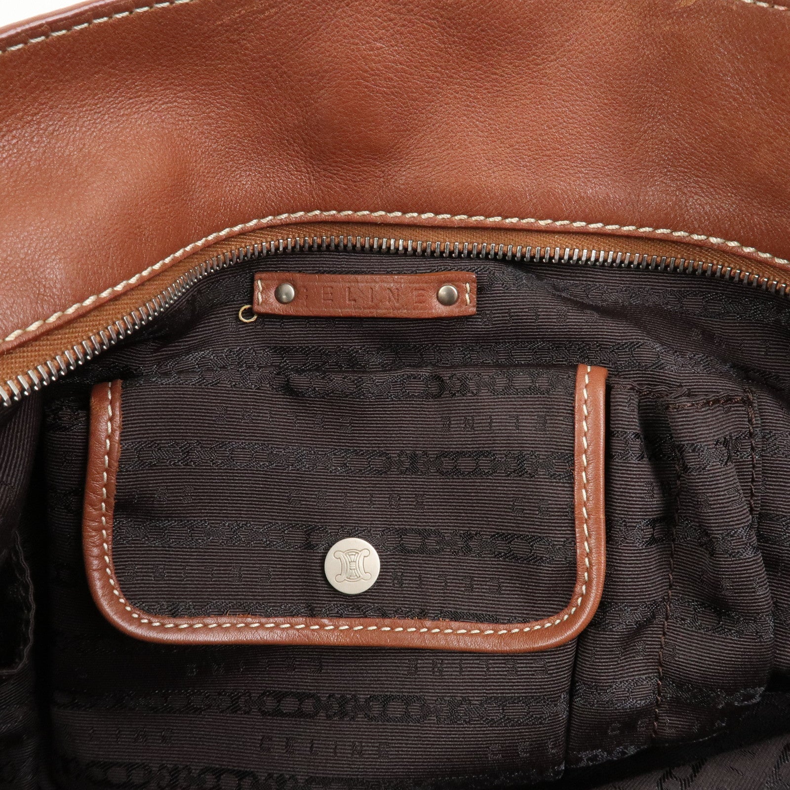 CELINE Logo Leather Bittersweet Shoulder Bag Tote Bag Brown