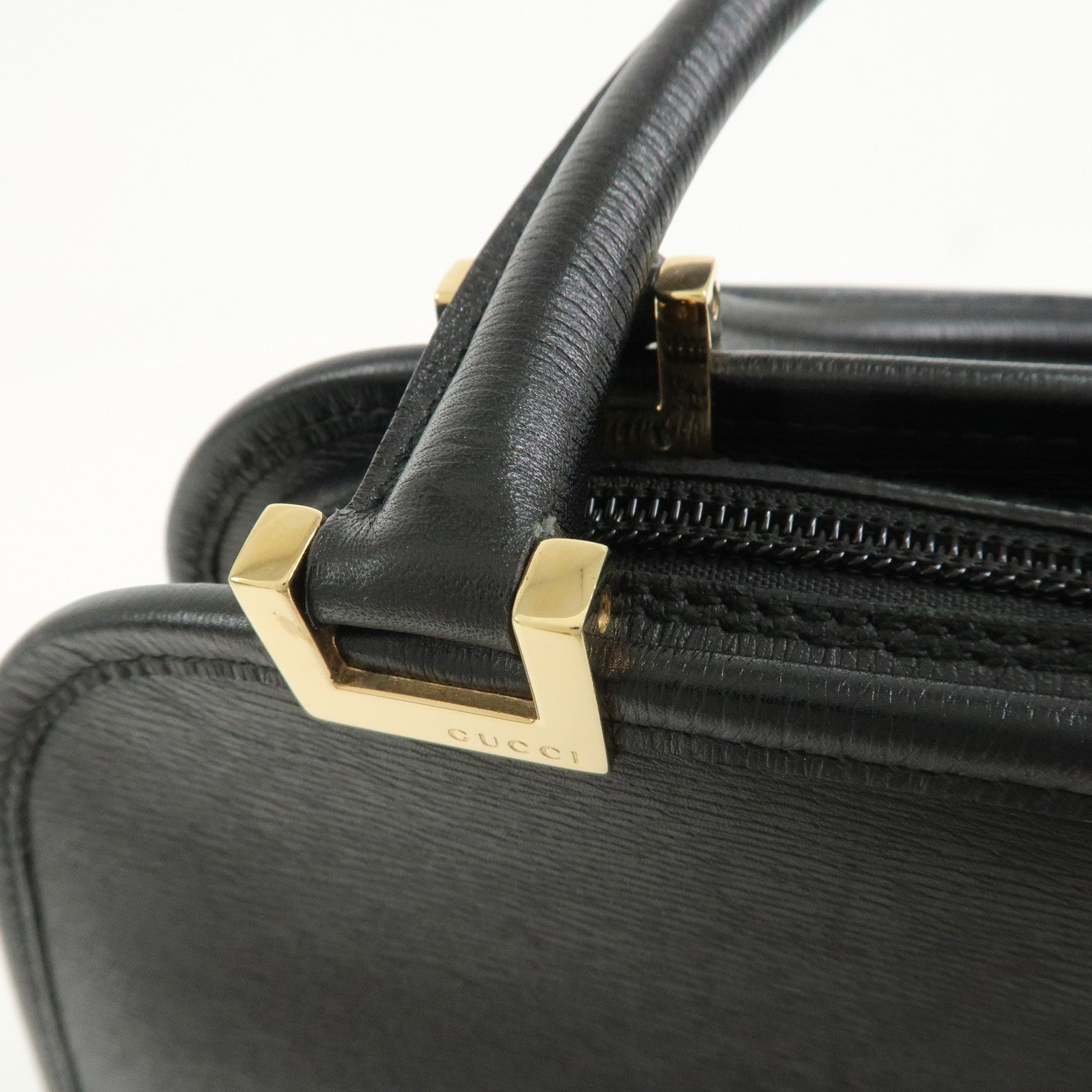 GUCCI Jackie Leather Hand Bag Tote Bag Black Gold 002.1071