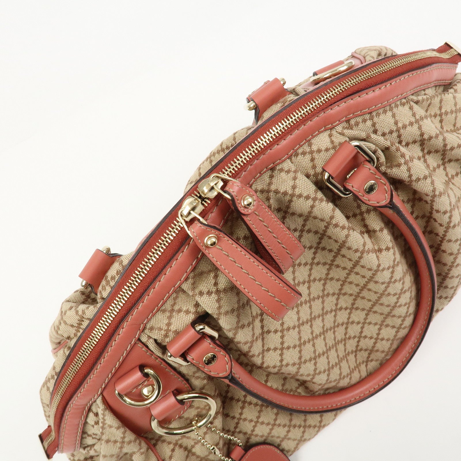 GUCCI Diamante Interlocking G Canvas Leather 2WAY Hand Bag 223974