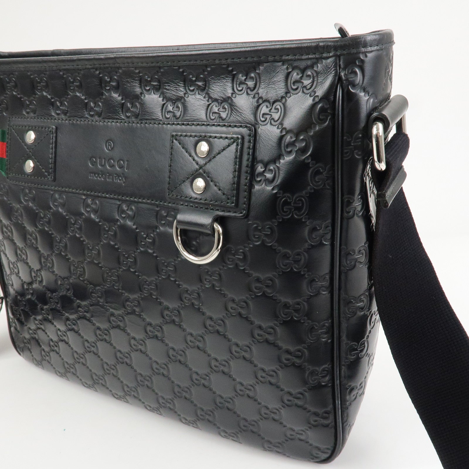 GUCCI Sherry Guccissima Leather Shoulder Bag Black 322080