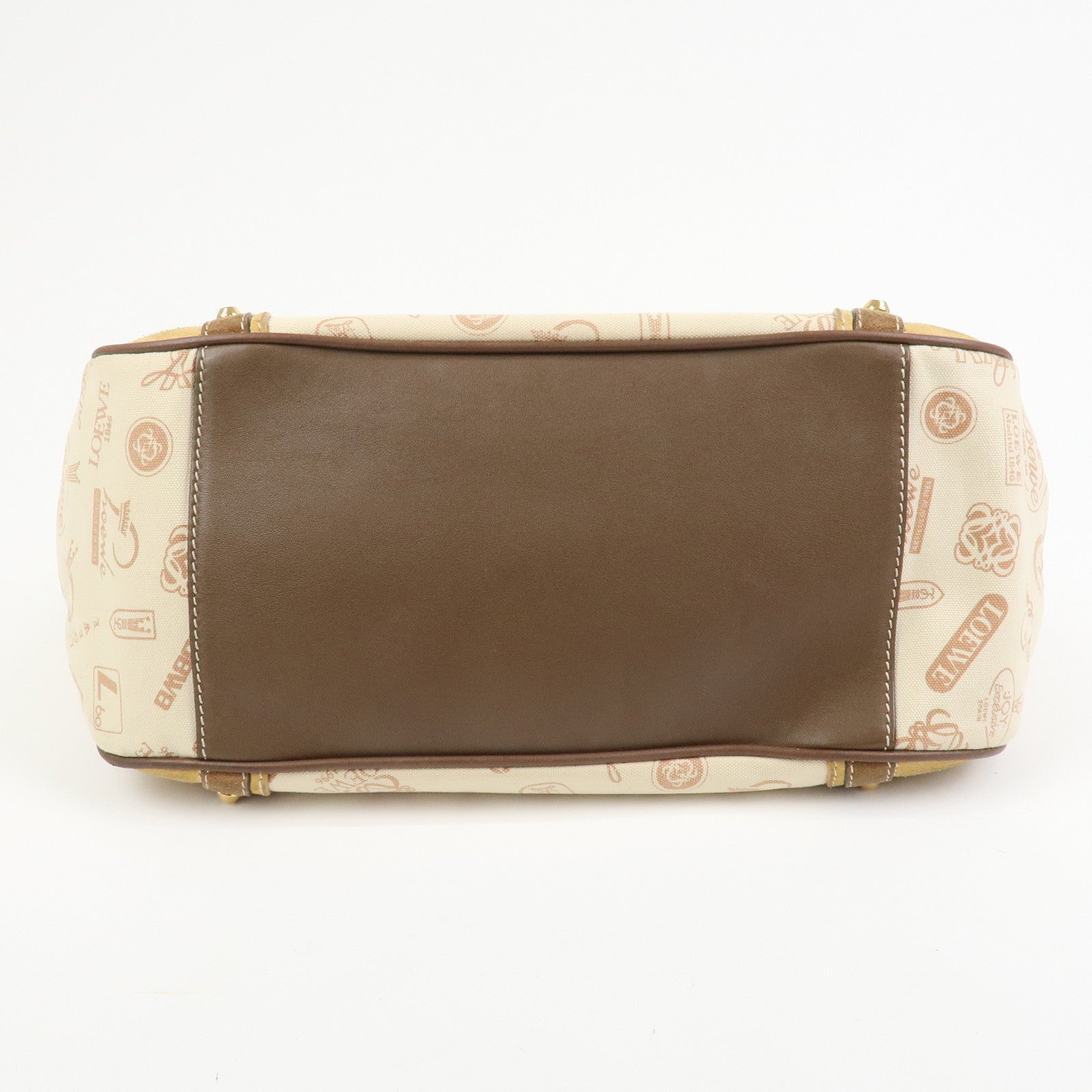 LOEWE Anagram Canvas Leather Suede Tote Bag Shoulder Bag Ivory