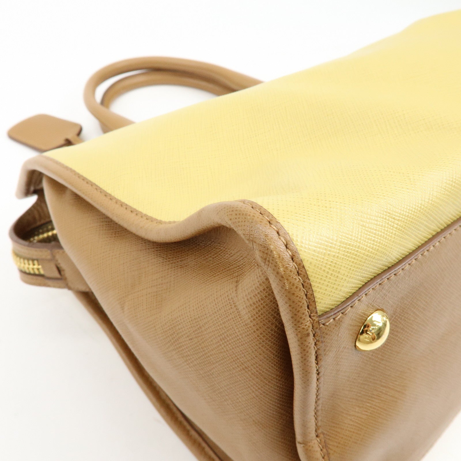 PRADA Triangle Logo Saffiano Leather Boston Bag Mustard Light Brown