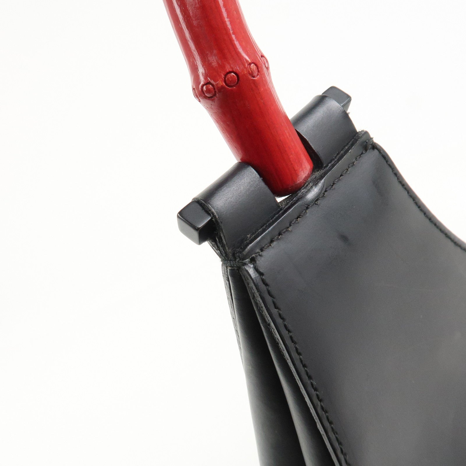 GUCCI Bamboo Handle Shoulder Bag Hand Bag Black Red 001.3739