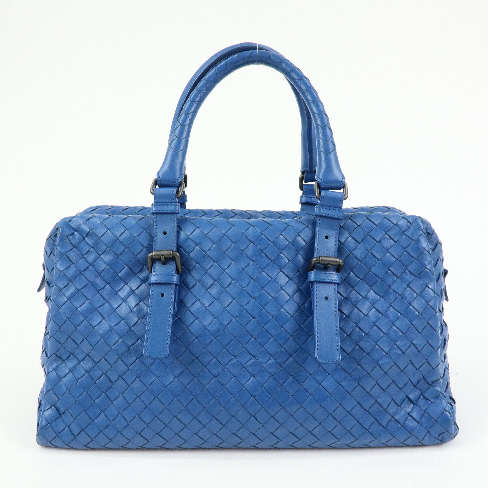 BOTTEGA VENETA Intrecciato Nappa Leather Boston Bag Hand Bag Blue