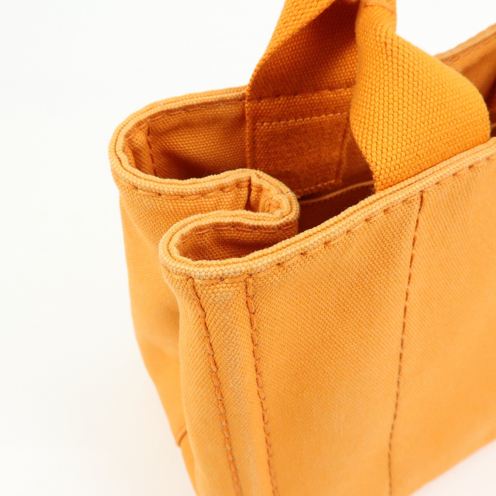 PRADA Triangle Logo Canapa Mini Canvas Tote Hand Bag Orange BN2439