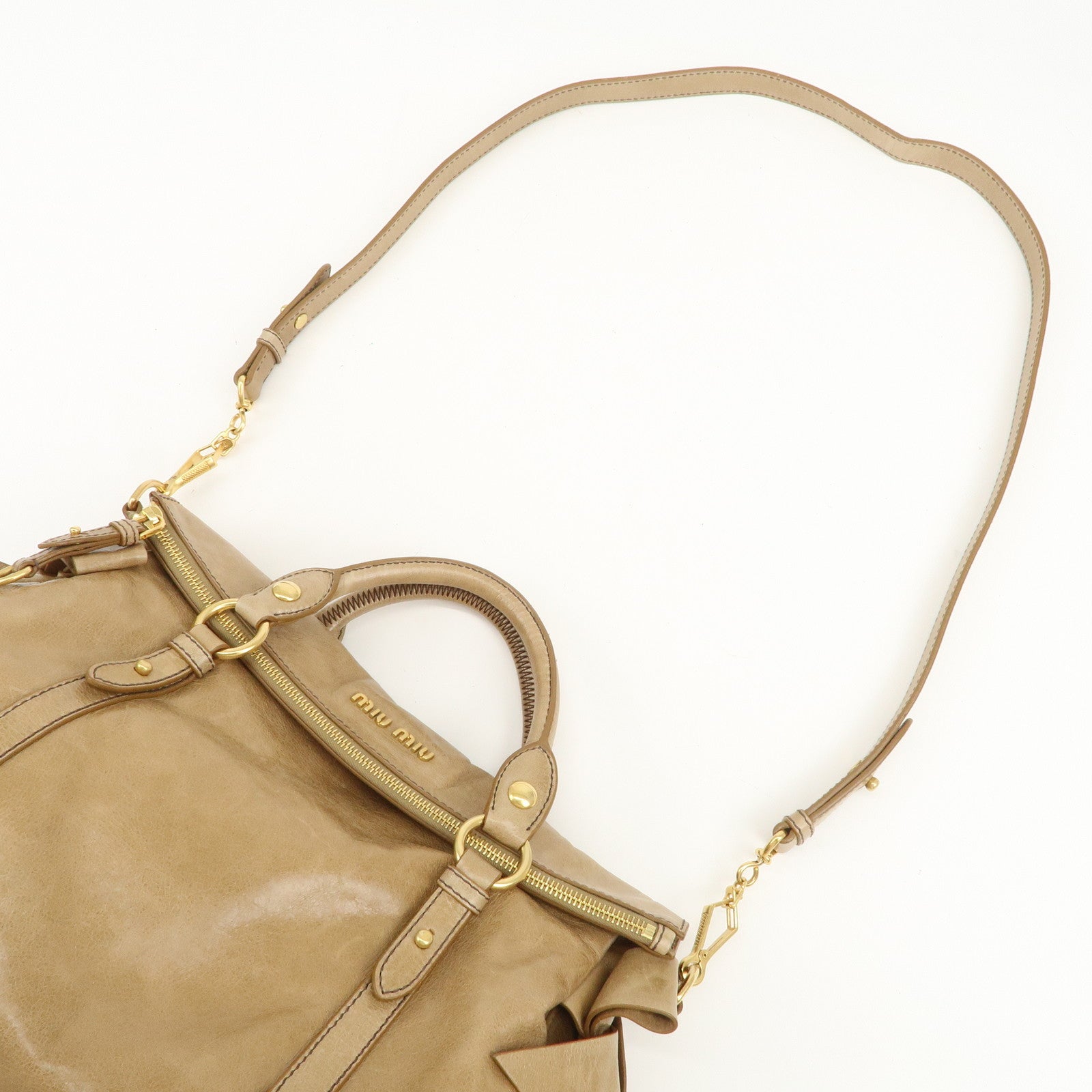MIU MIU Leather Ribbon 2Way Bag Hand Bag Shoulder Bag Beige RT0365