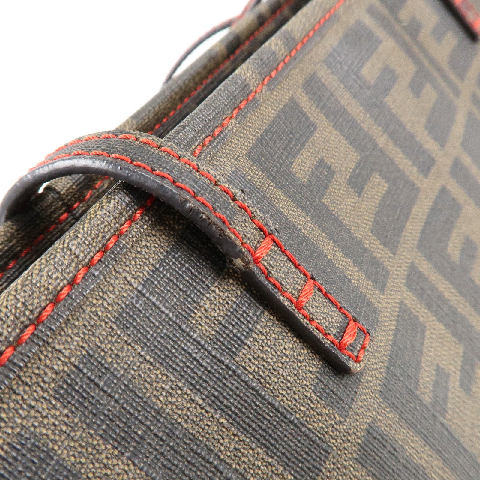 FENDI Zucca Canvas Leather Tote Bag Hand Bag Brown Black 8BH198 Used