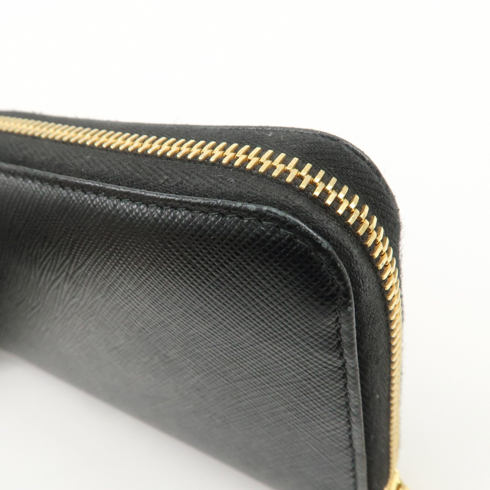 PRADA Logo Saffiano Leather Round Zippy Long Wallet Black