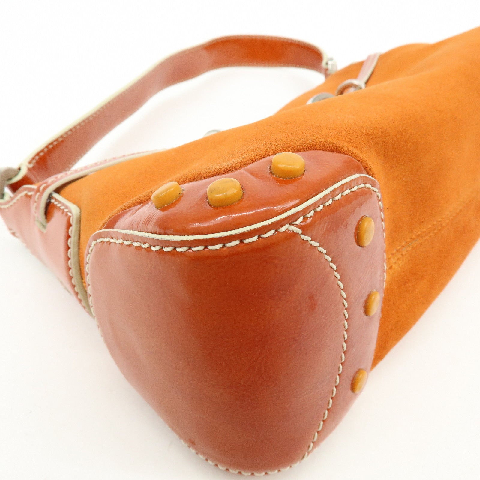 TOD'S Suede Patent Leather Shoulder Bag Hand Bag Orange