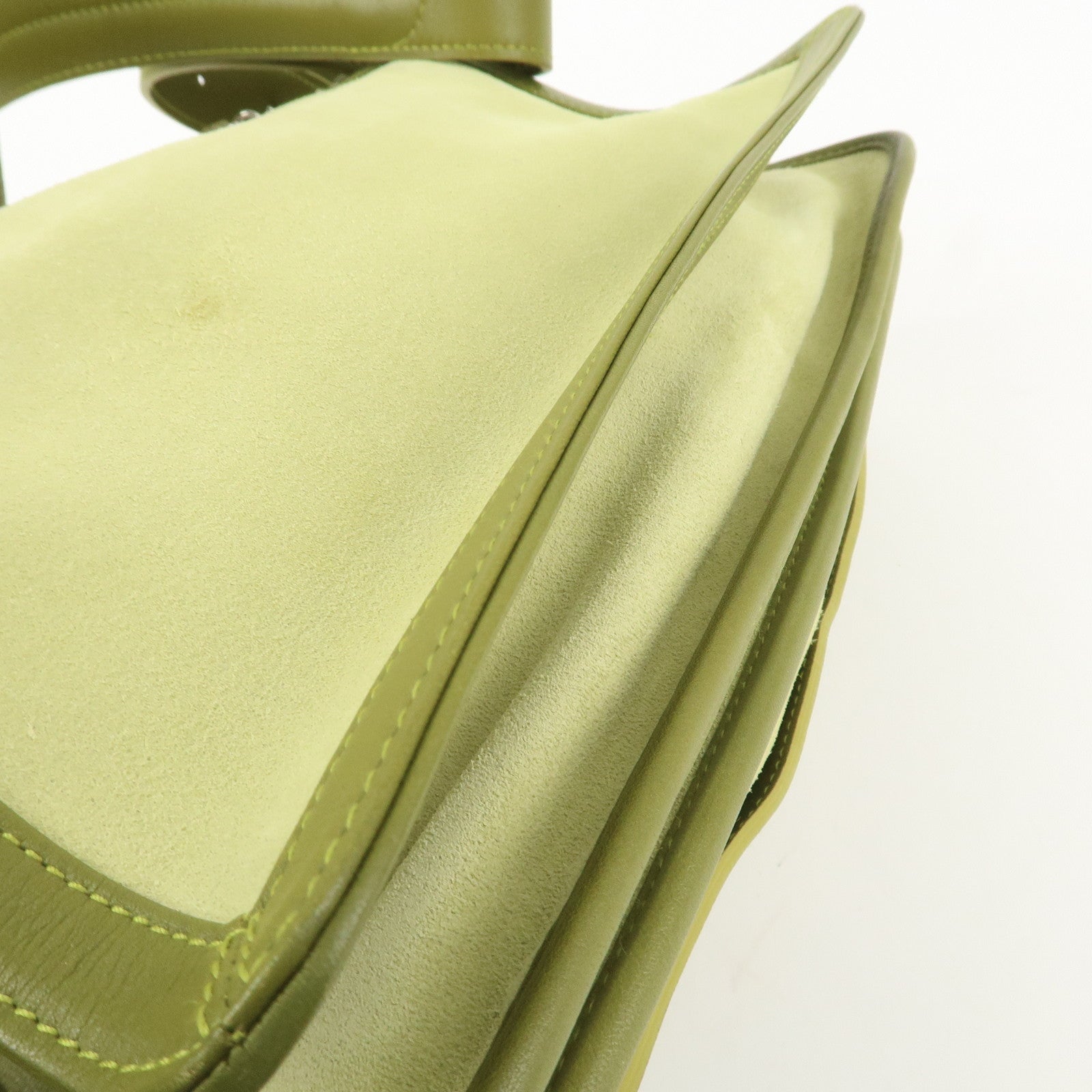 LOEWE Anagram Leather Suede Shoulder Bag Green Silver HDW Used