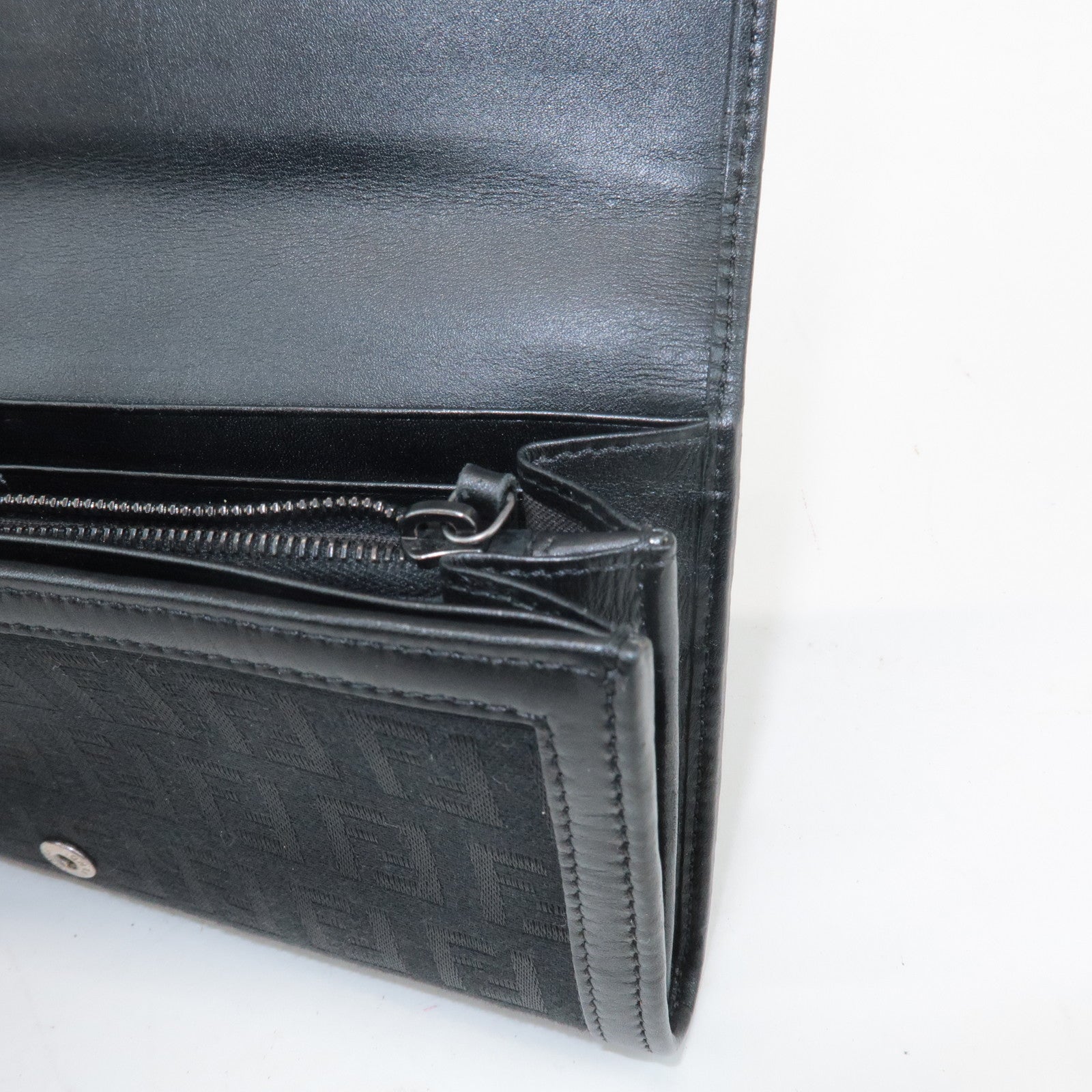 FENDI Zucchino Leather Canvas Bi-fold Long Wallet Black M0021 Used