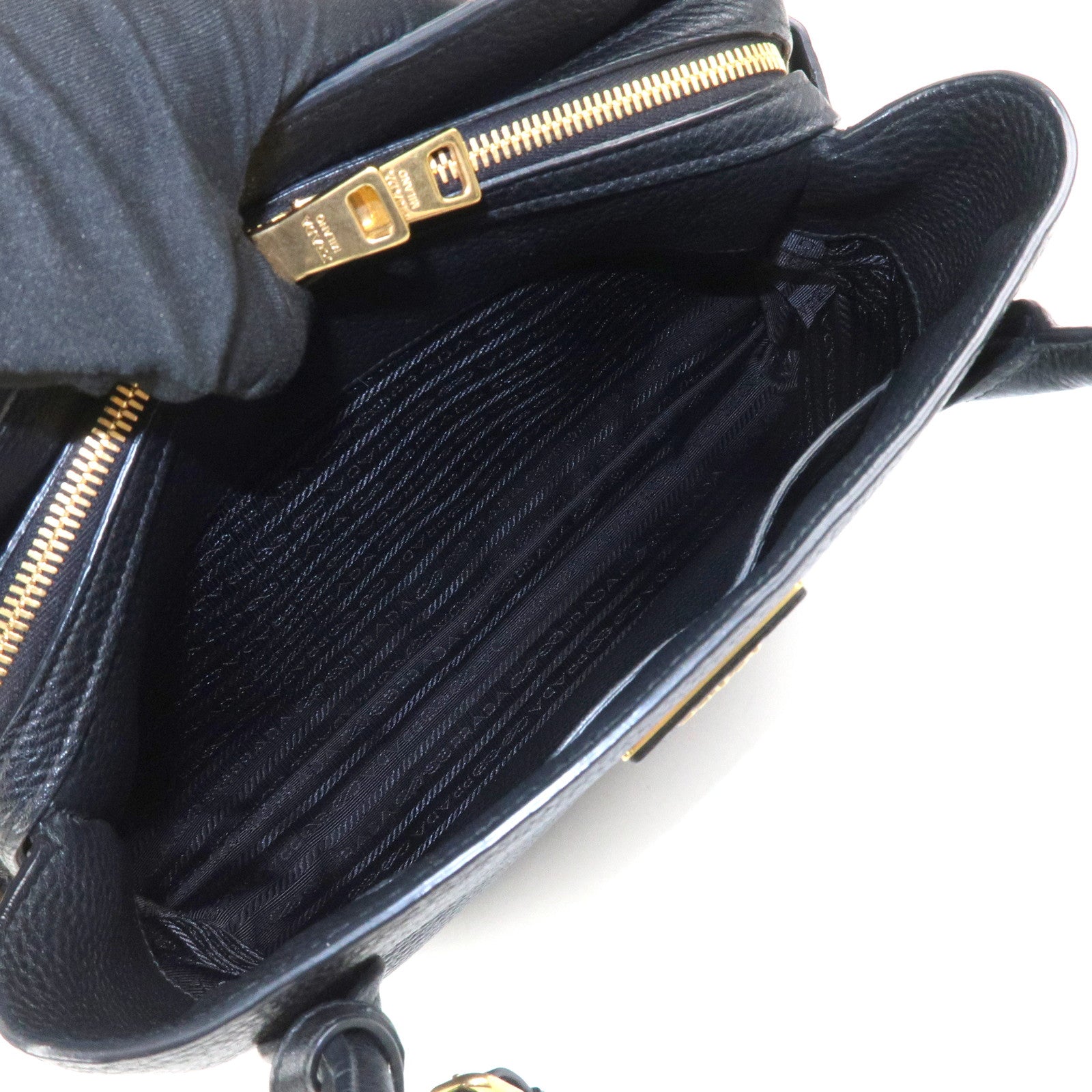 PRADA Triangle Logo Leather 2 Way Bag Hand Bag Black 1BA127