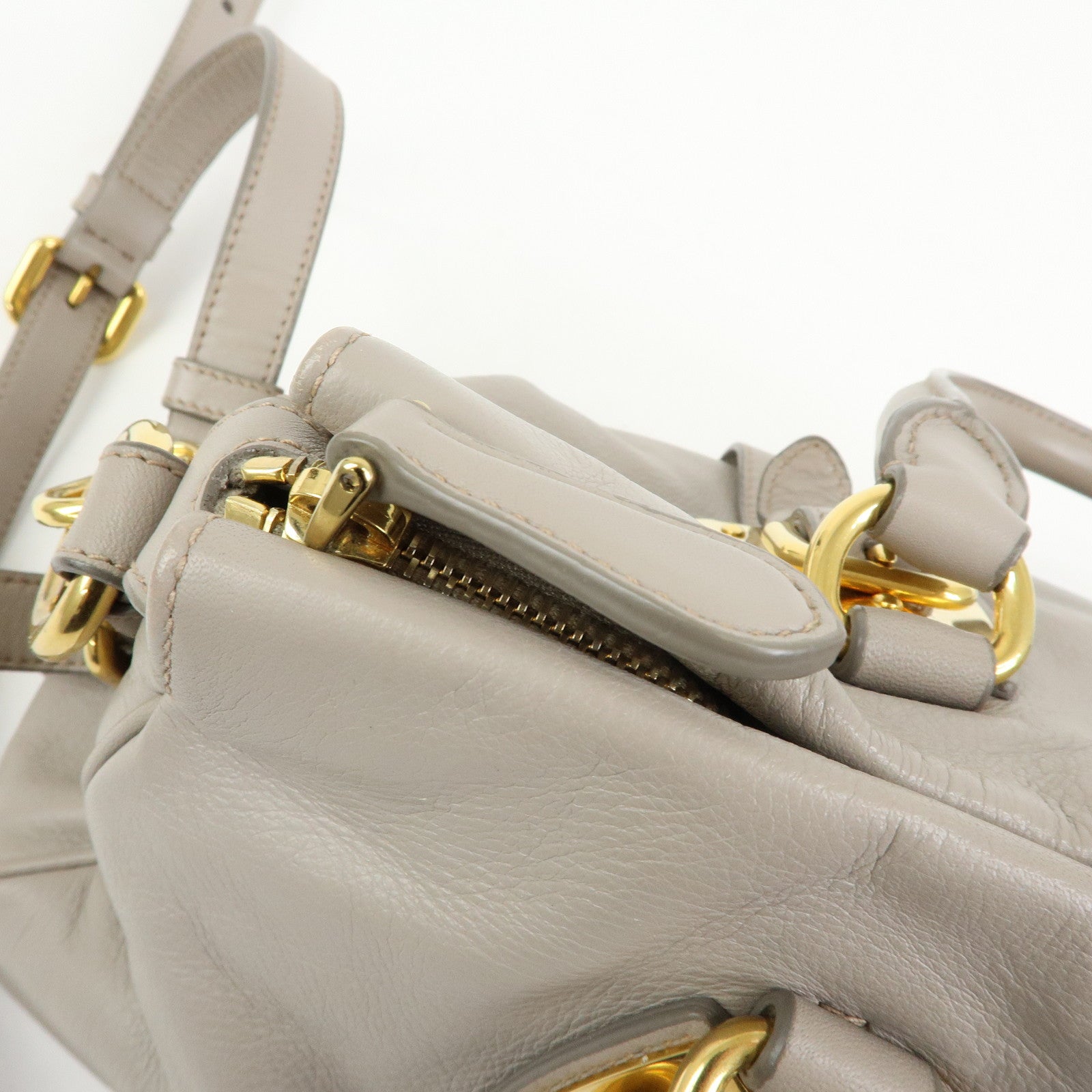 PRADA Logo Leather 2Way Bag Hand Bag Shoulder Bag Greige