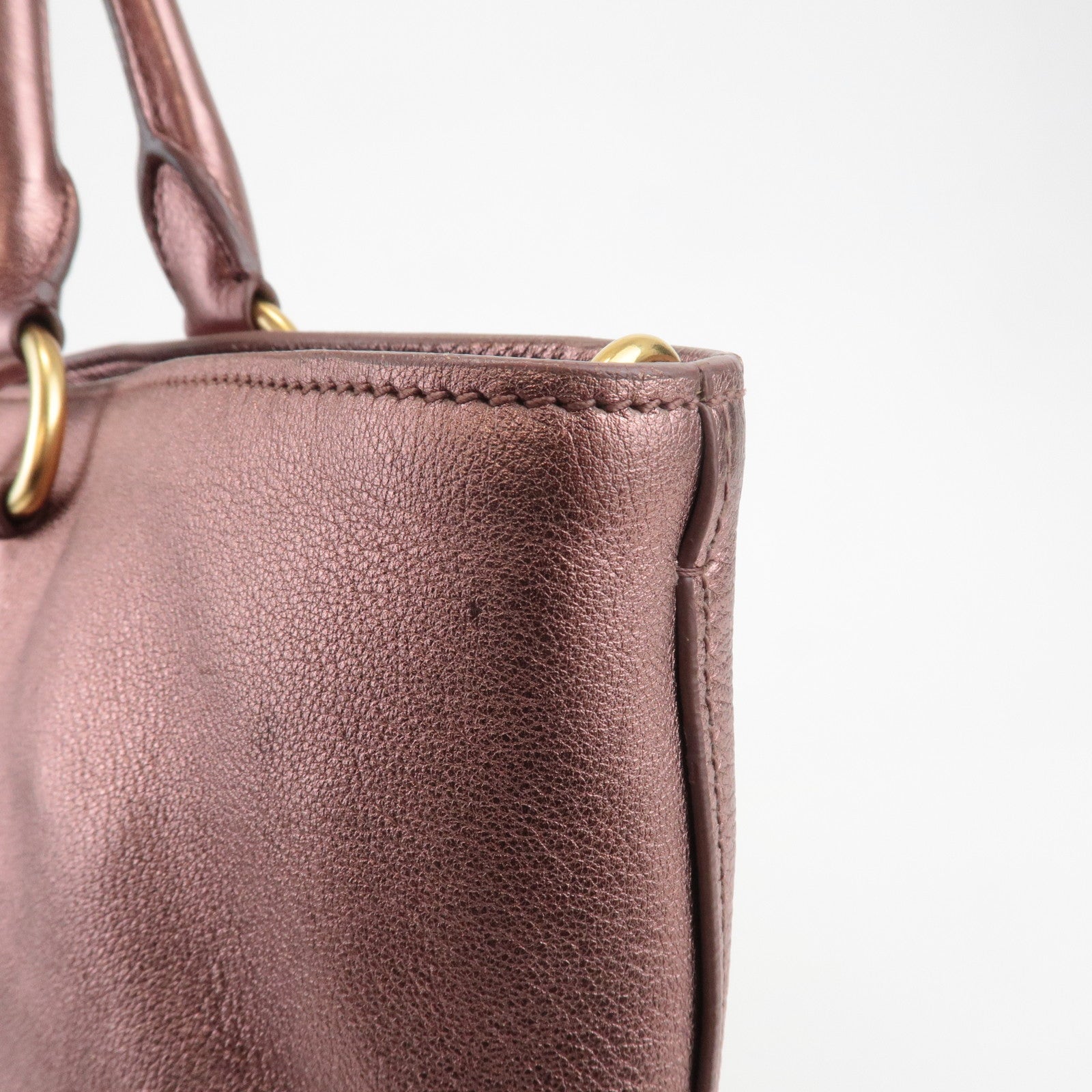 PRADA Leather 2Way Tote Bag Shoulder Bag Metallic Pink BN1713 Used