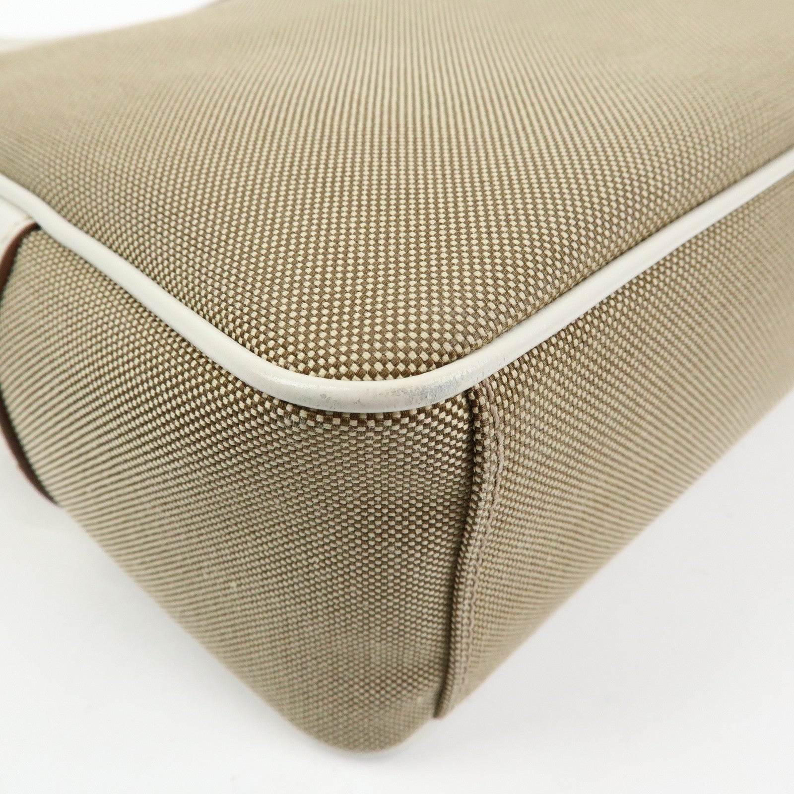 PRADA Logo Jacquard Leather Shoulder Bag Beige White 1BH089