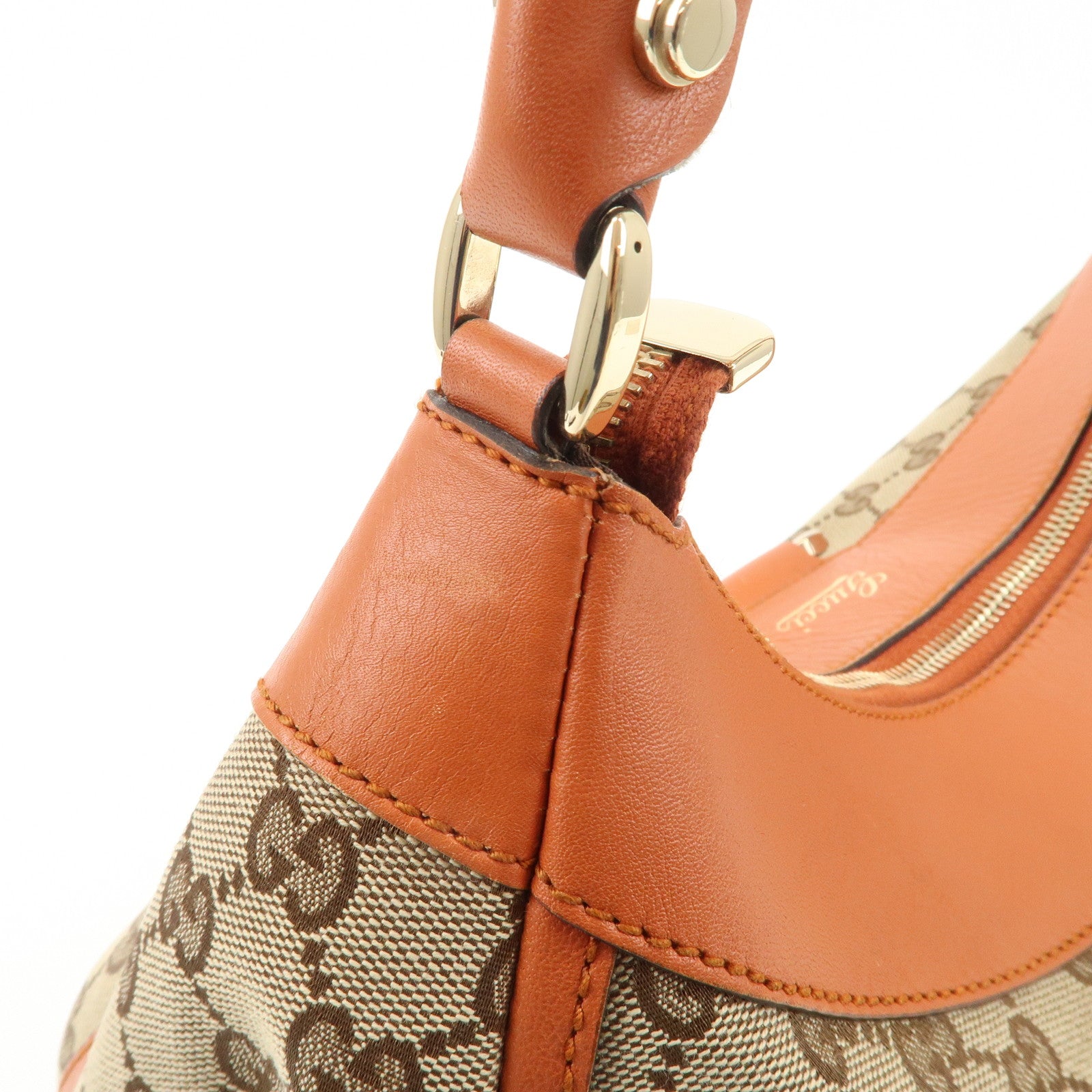 GUCCI Abbey Leather GG Canvas Shoulder Hand Bag Beige Orange 139260 Used
