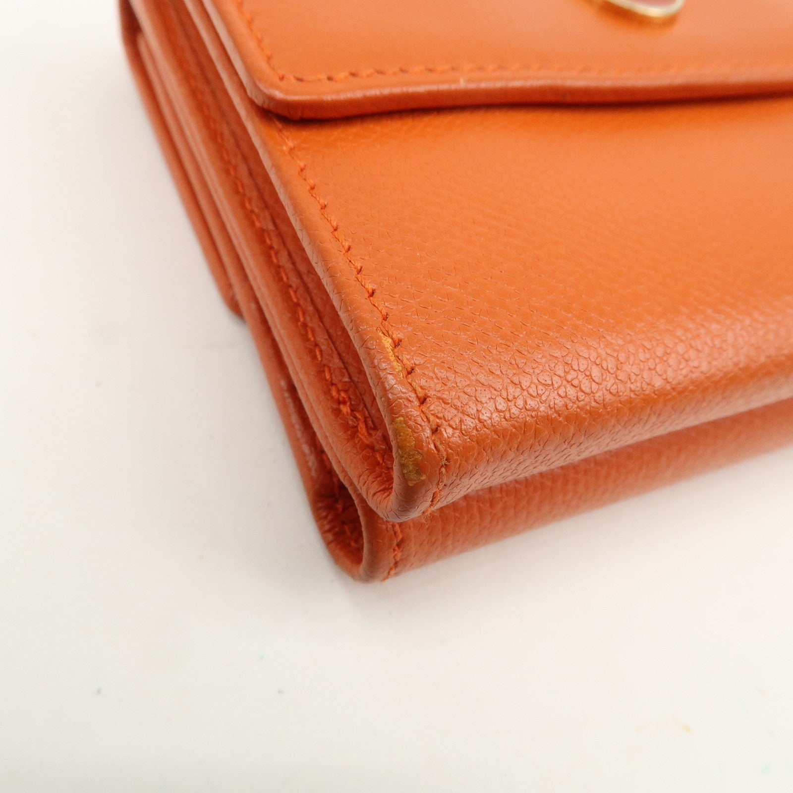 CHANEL COCO Button Leather W Hook Compact Wallet Orange A20902