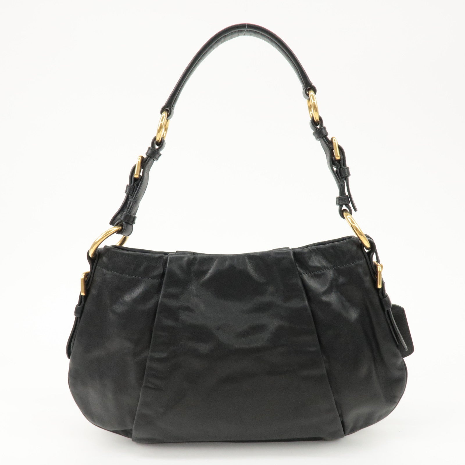 PRADA Logo Leather Shoulder Bag Hand Bag Black BR4930 Used