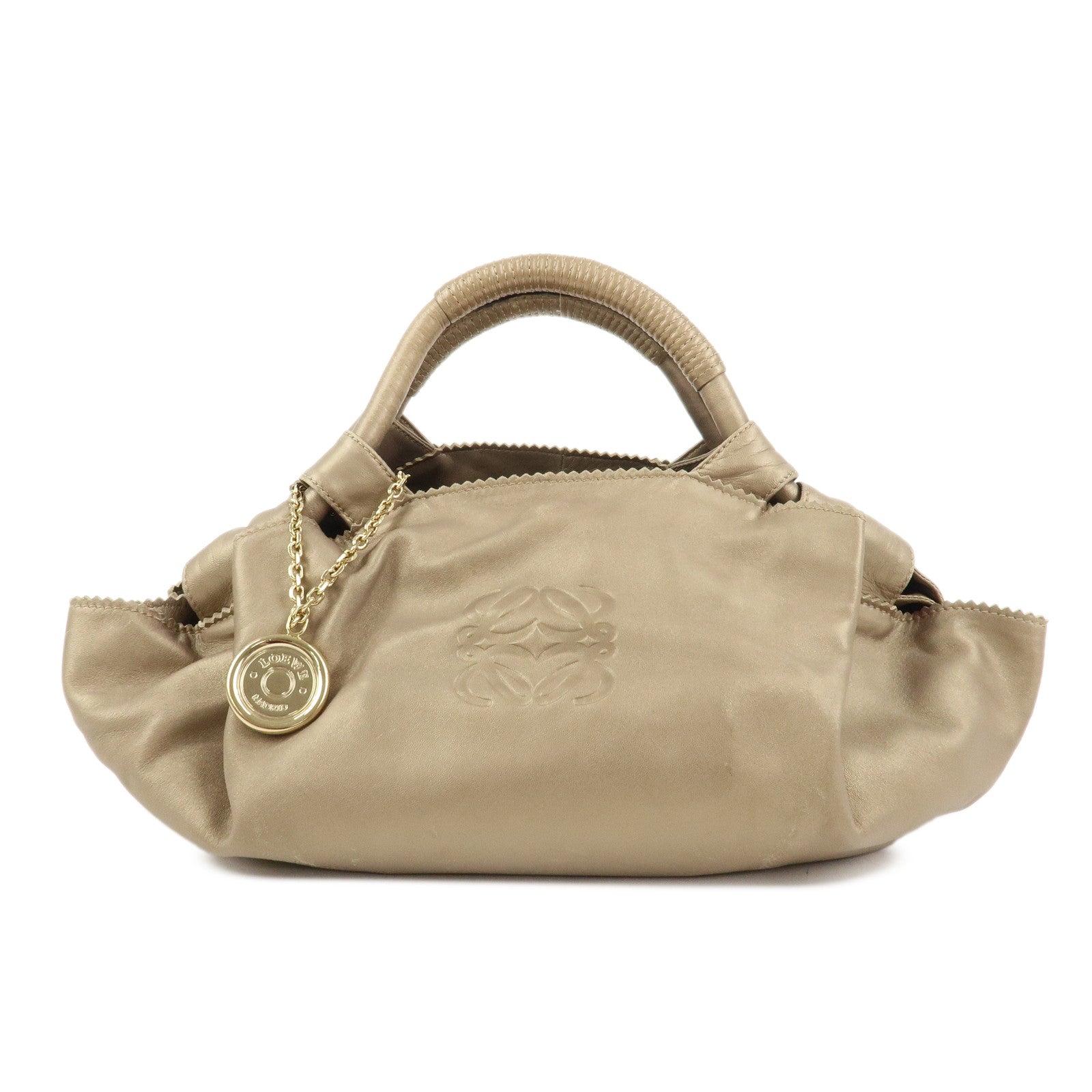 LOEWE Anagram Nappa Aire Leather Charm Hand Bag Tote Bag Gold