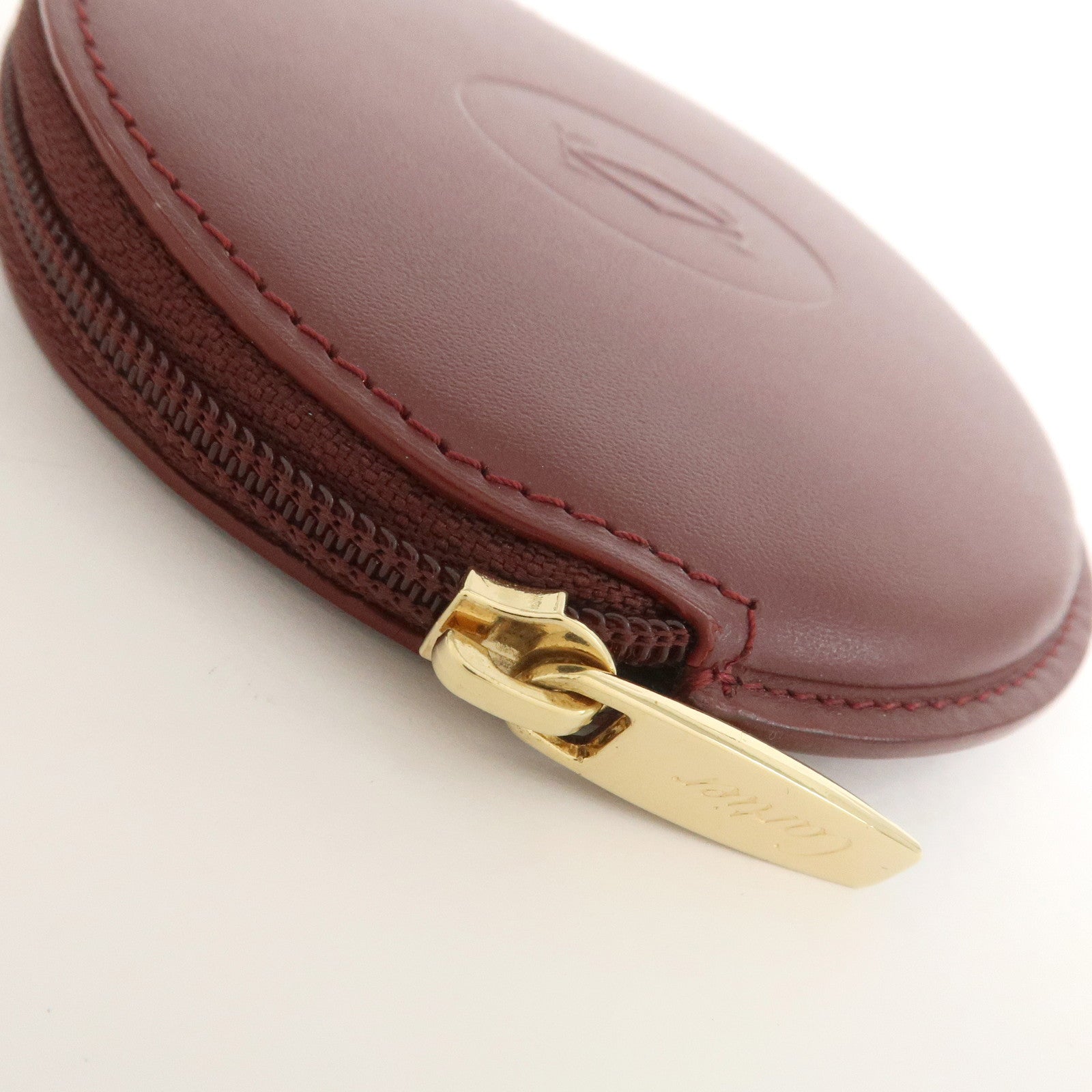 Cartier Must Line Leather Coin Case Coin Purse Wine Red