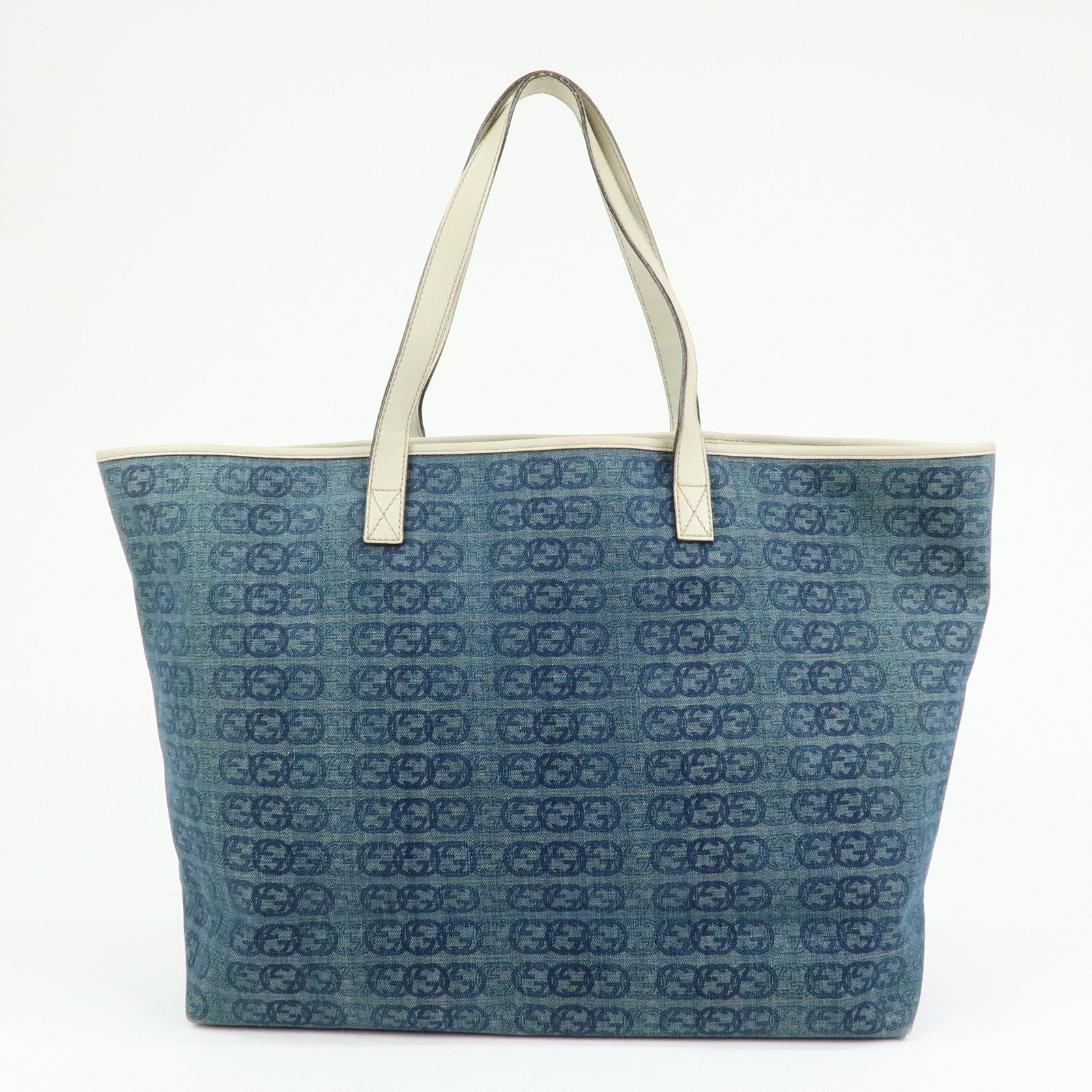 GUCCI Interlocking G GG Denim Leather Tote Bag Shoulder Bag 257245