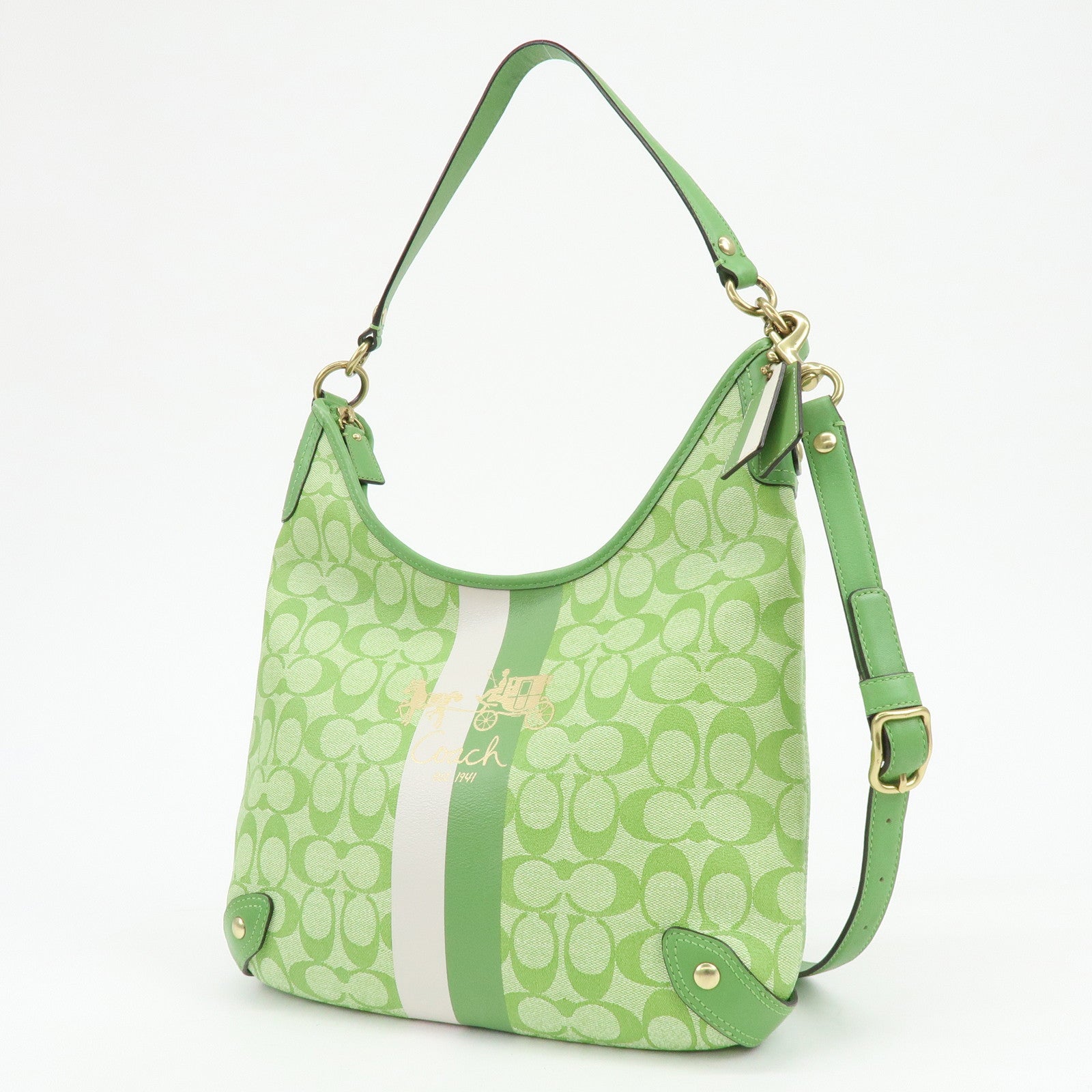 COACH Signature PVC Leather 2Way Bag Shoulder Bag Hand Bag Green