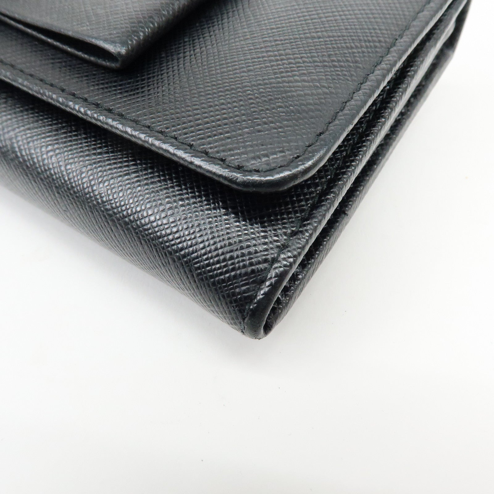 PRADA Saffiano Leather Ribbon Long Wallet Black