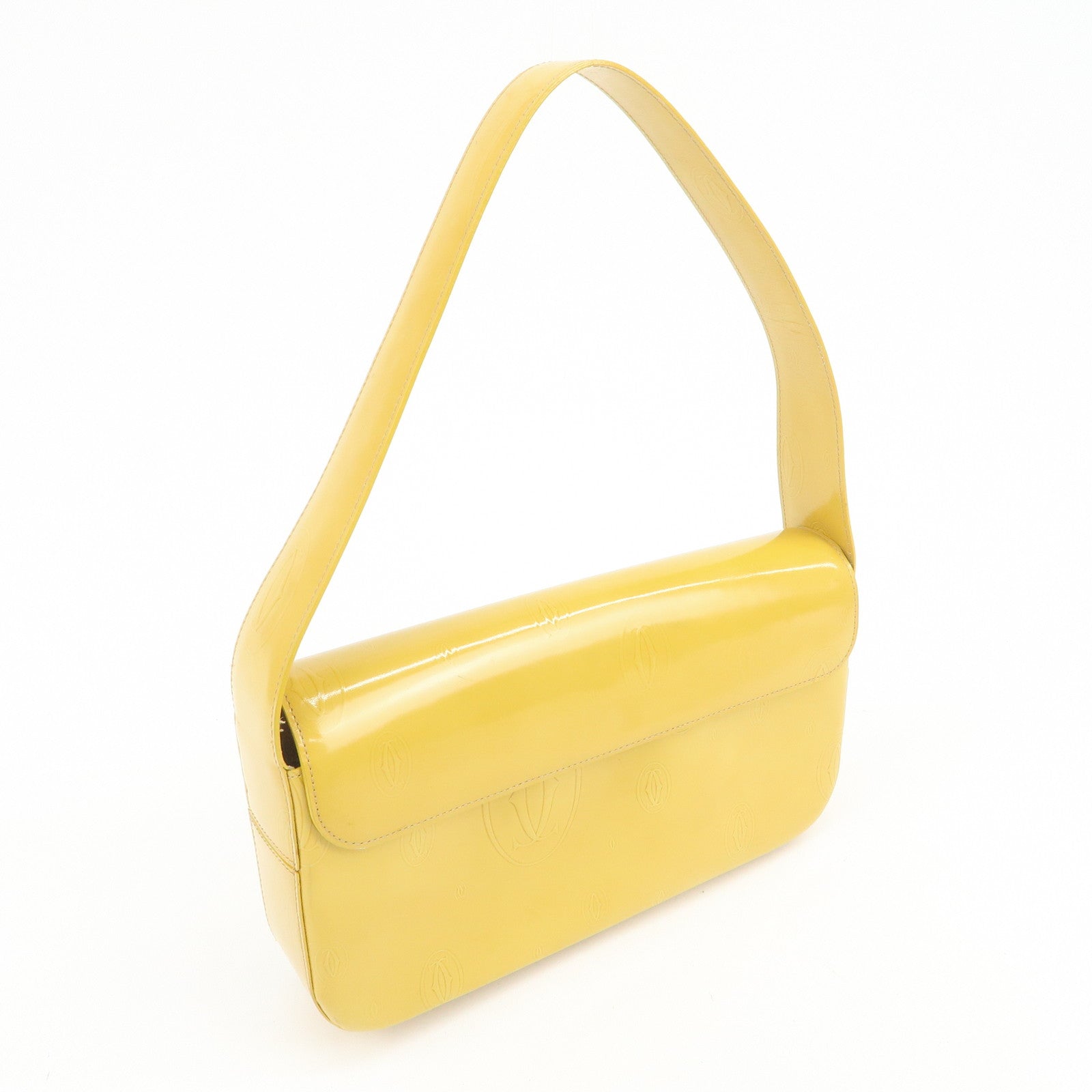 Cartier Happy Birthday Patent Leather Shoulder Bag Hand Bag Yellow