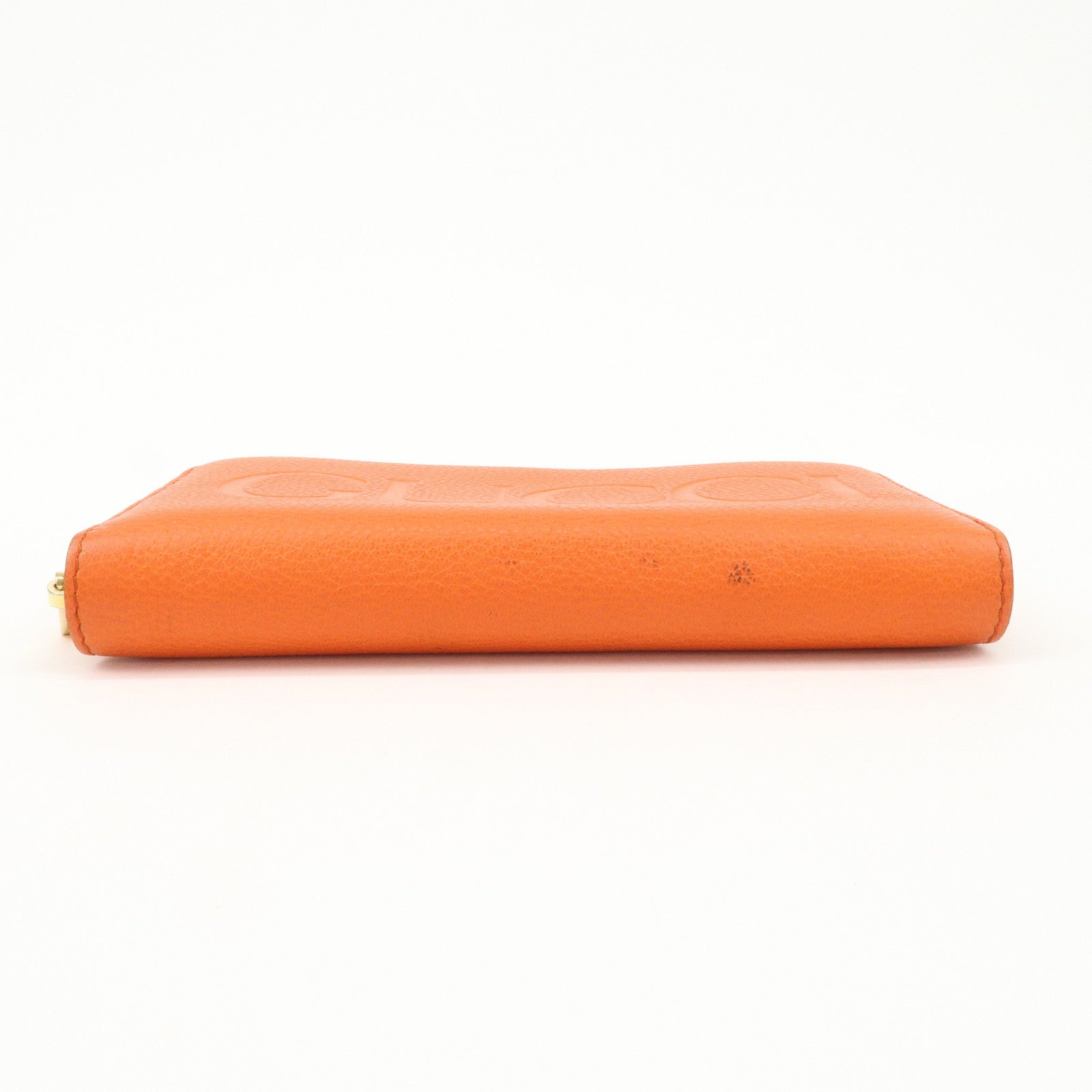 GUCCI Logo Leather Round Zippy Long Wallet Orange 658691