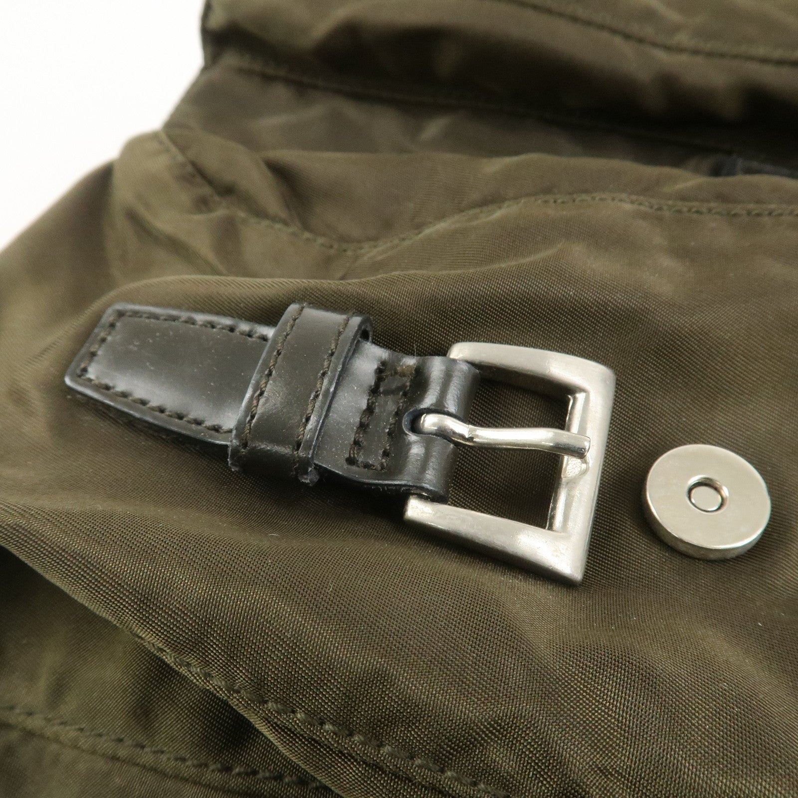 PRADA Triangle Logo Nylon Leather Backpack Rucksack Khaki B6677