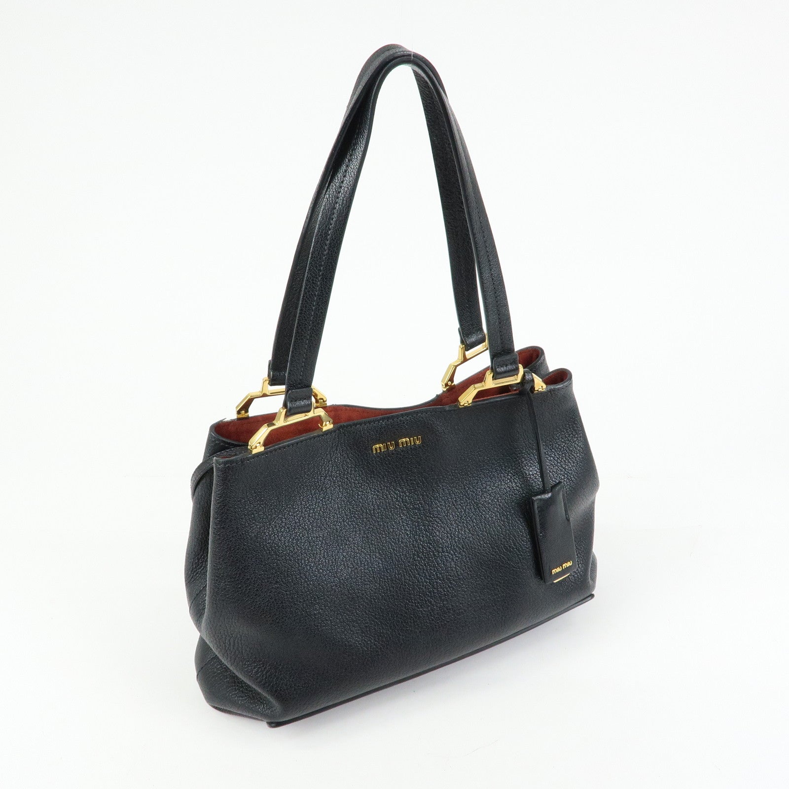 MIU MIU Madras Leather Tote Bag Hand Bag Shoulder Bag Black 5BG025