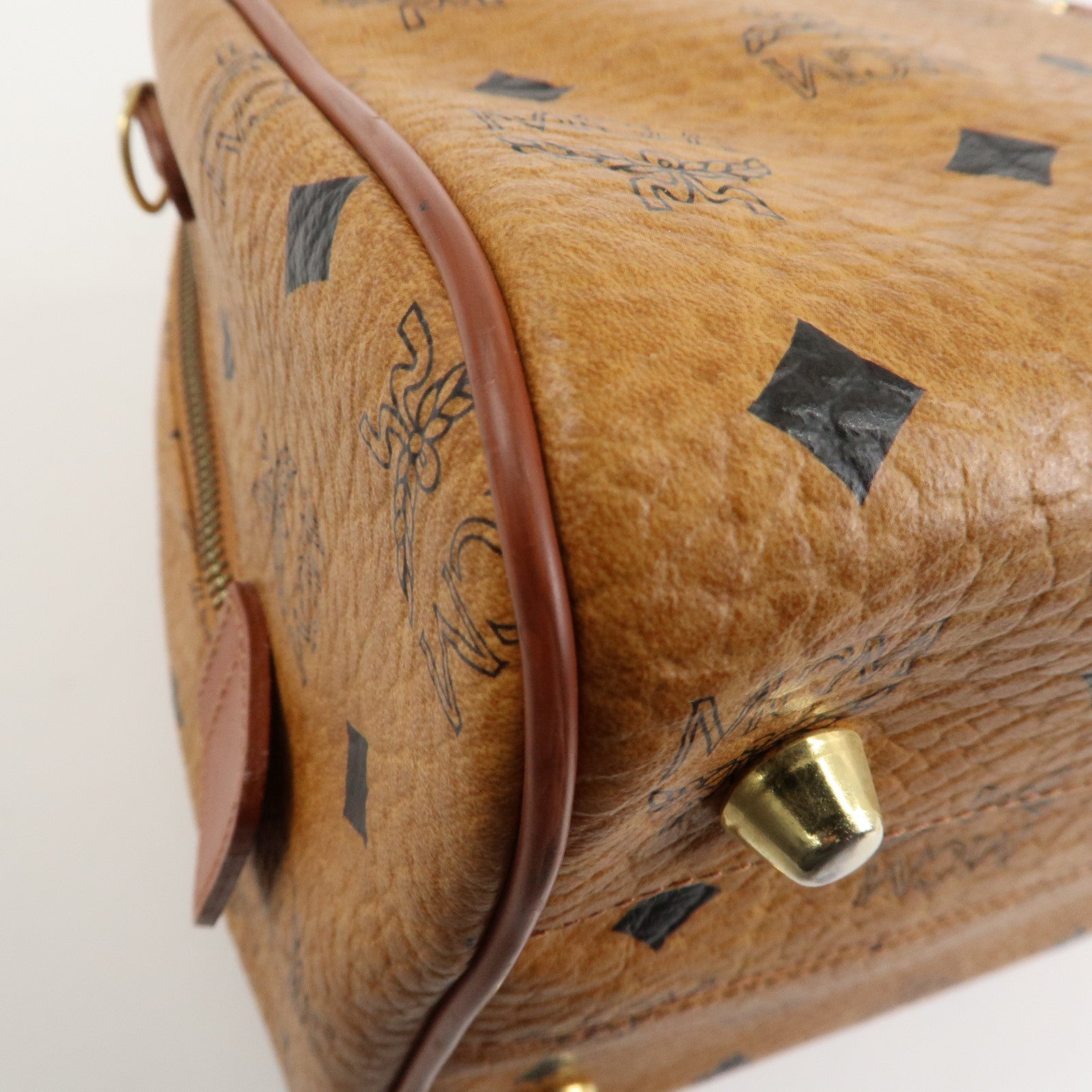 MCM Visetos Leather 2WAY Boston Bag Shoulder Bag Brown Gold HDW Used