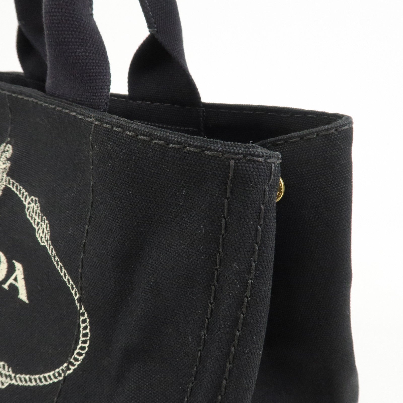 PRADA Logo Canapa Canvas Denim Tote Bag Hand Bag B1877B