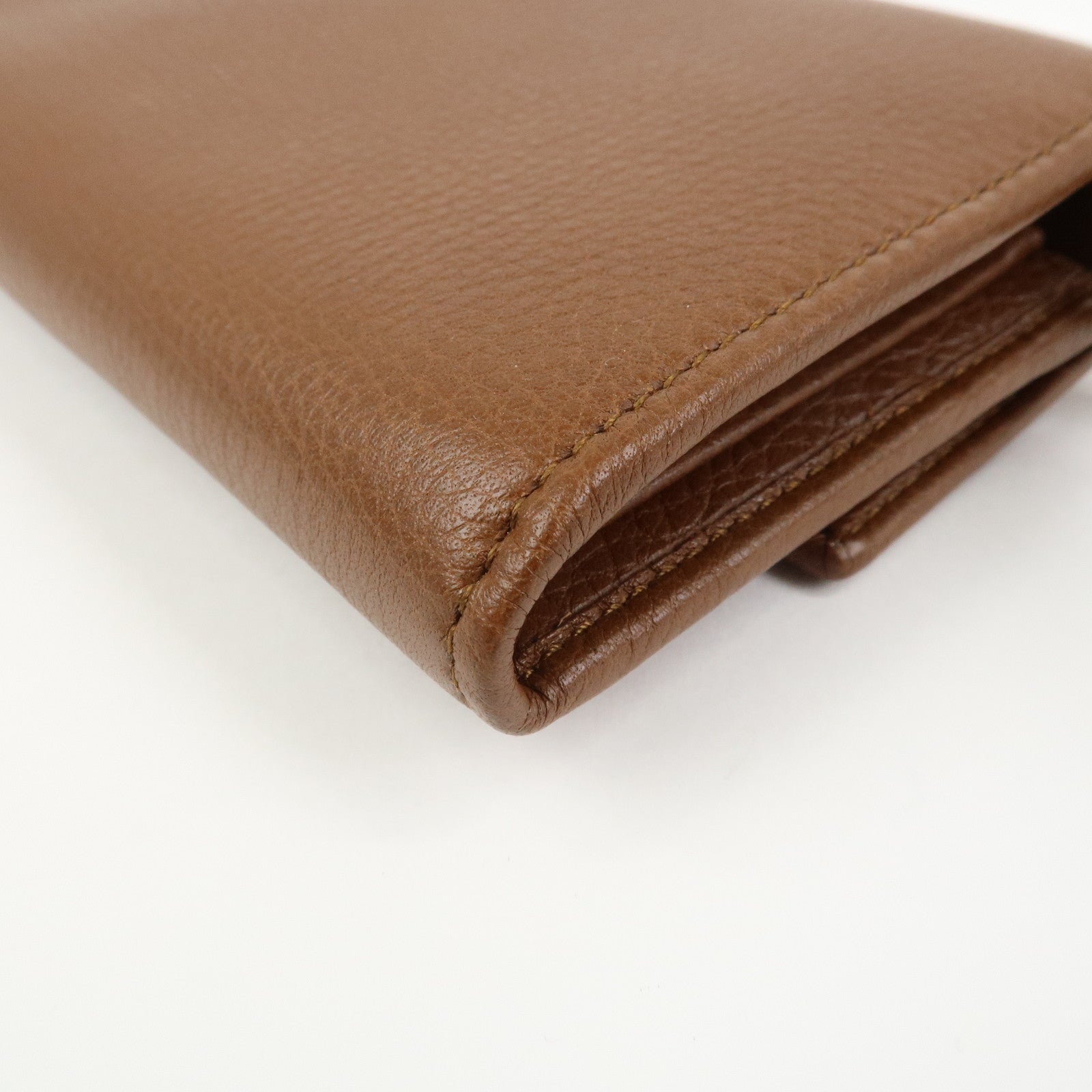 GUCCI Logo Leather Flap Long Wallet Brown 323396