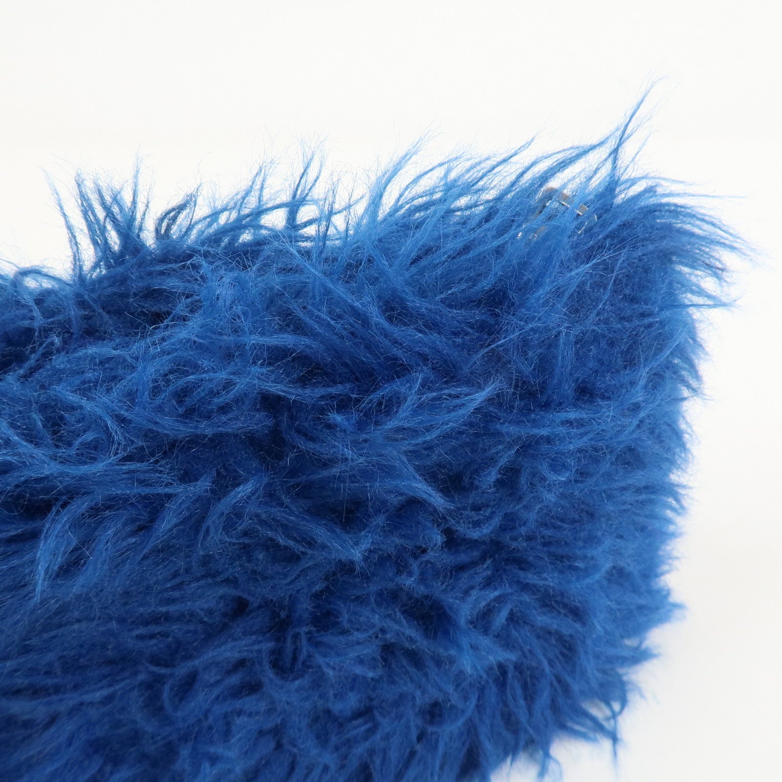 PRADA Triangle Logo Faux Fur Clutch Bag Flat Pouch Blue 1N1530