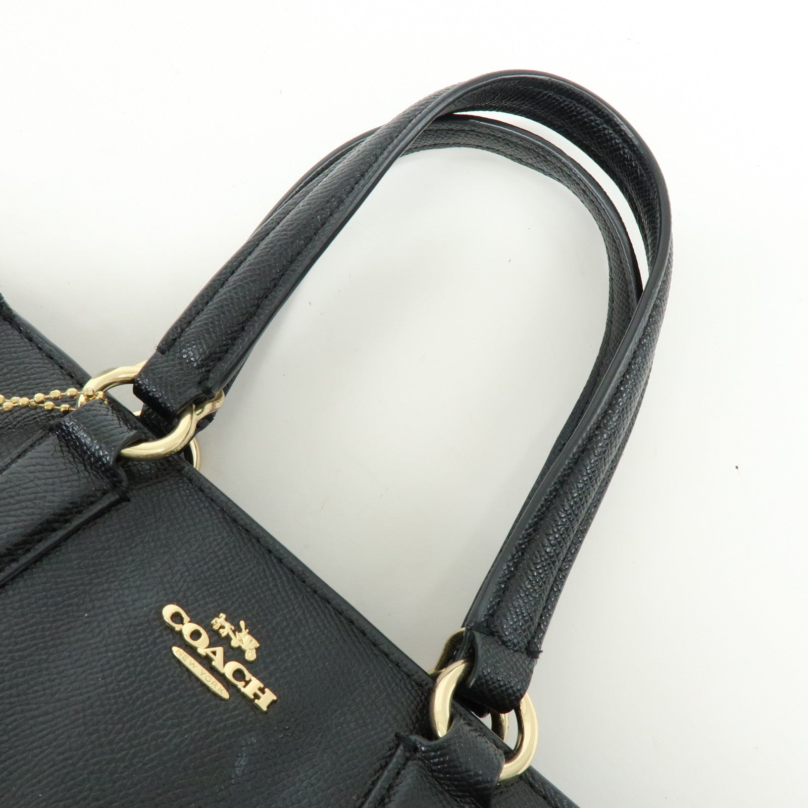 COACH Logo Leather Hand Bag Tote Bag Shouder Bag Black