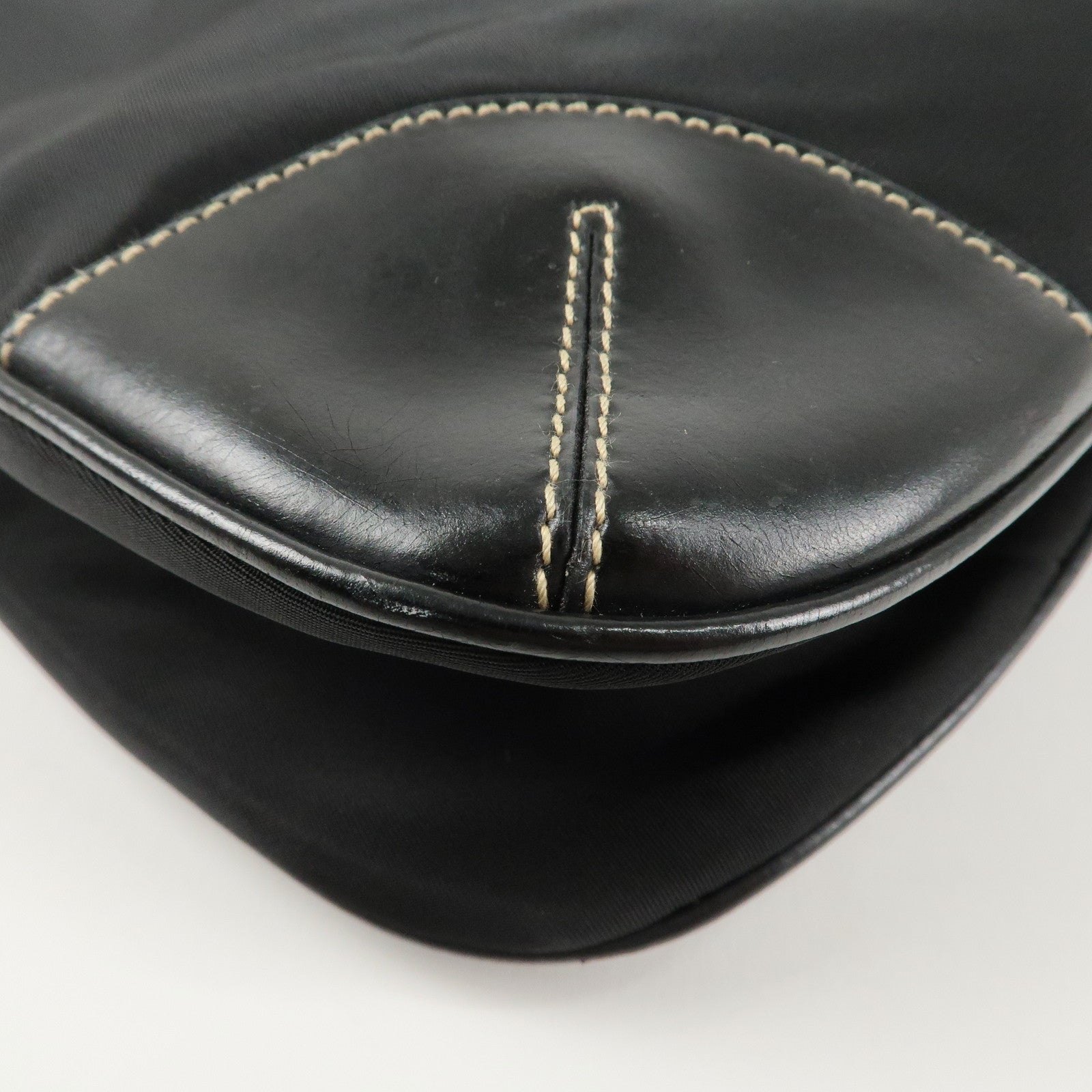 PRADA Triangle Logo Leather Nylon Shoulder Bag Crossbody Bag Black Used